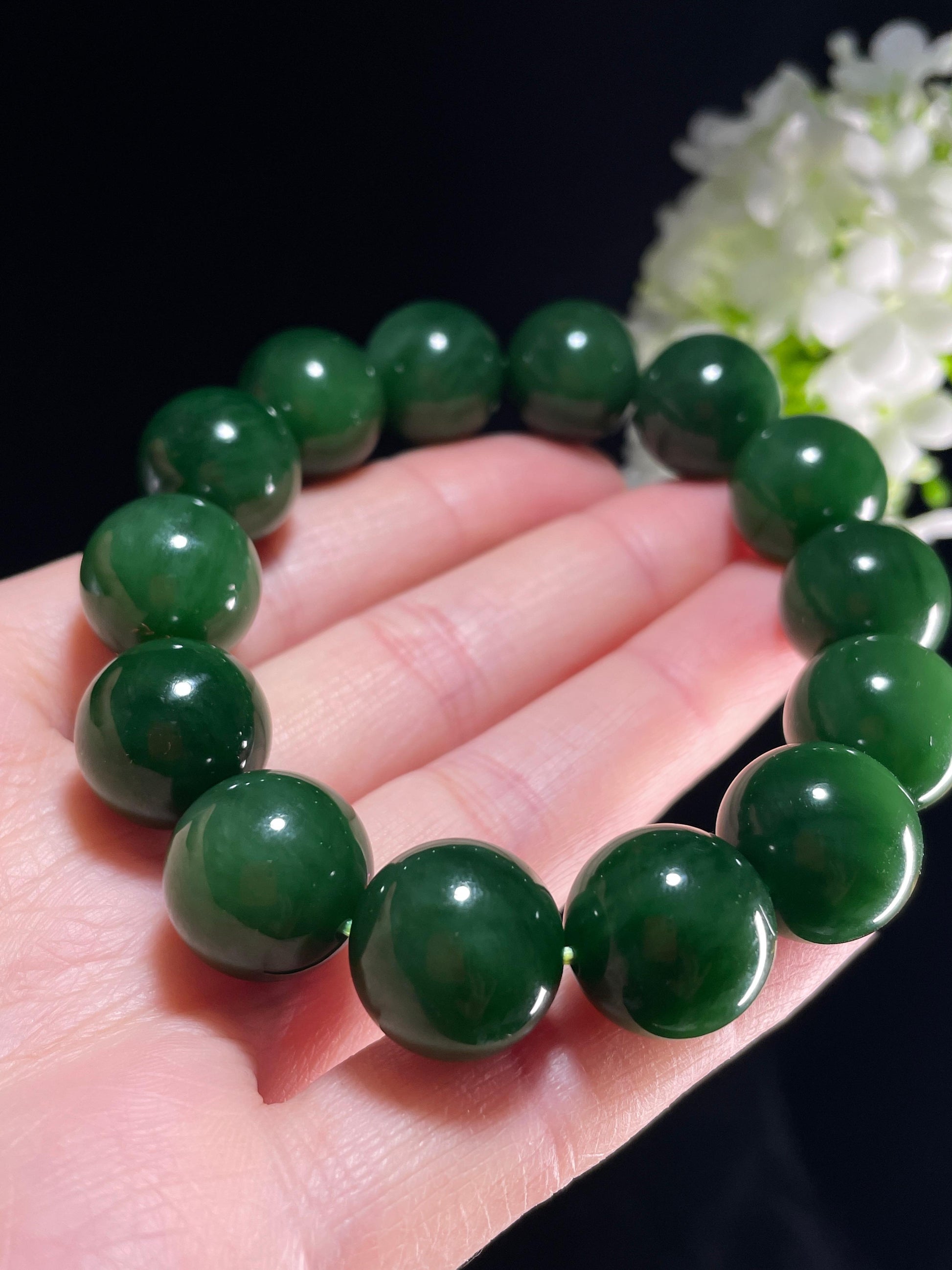 新疆天然和田玉碧玉圆珠手串（yc357649）