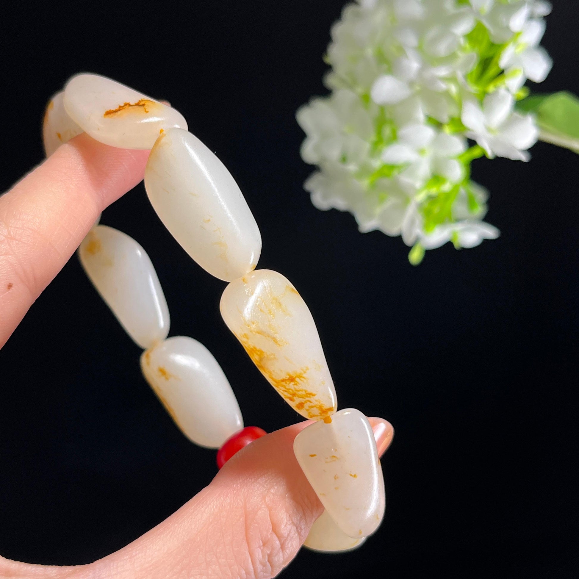 和田玉白玉洒金皮红皮籽料原籽手串（yc347505）