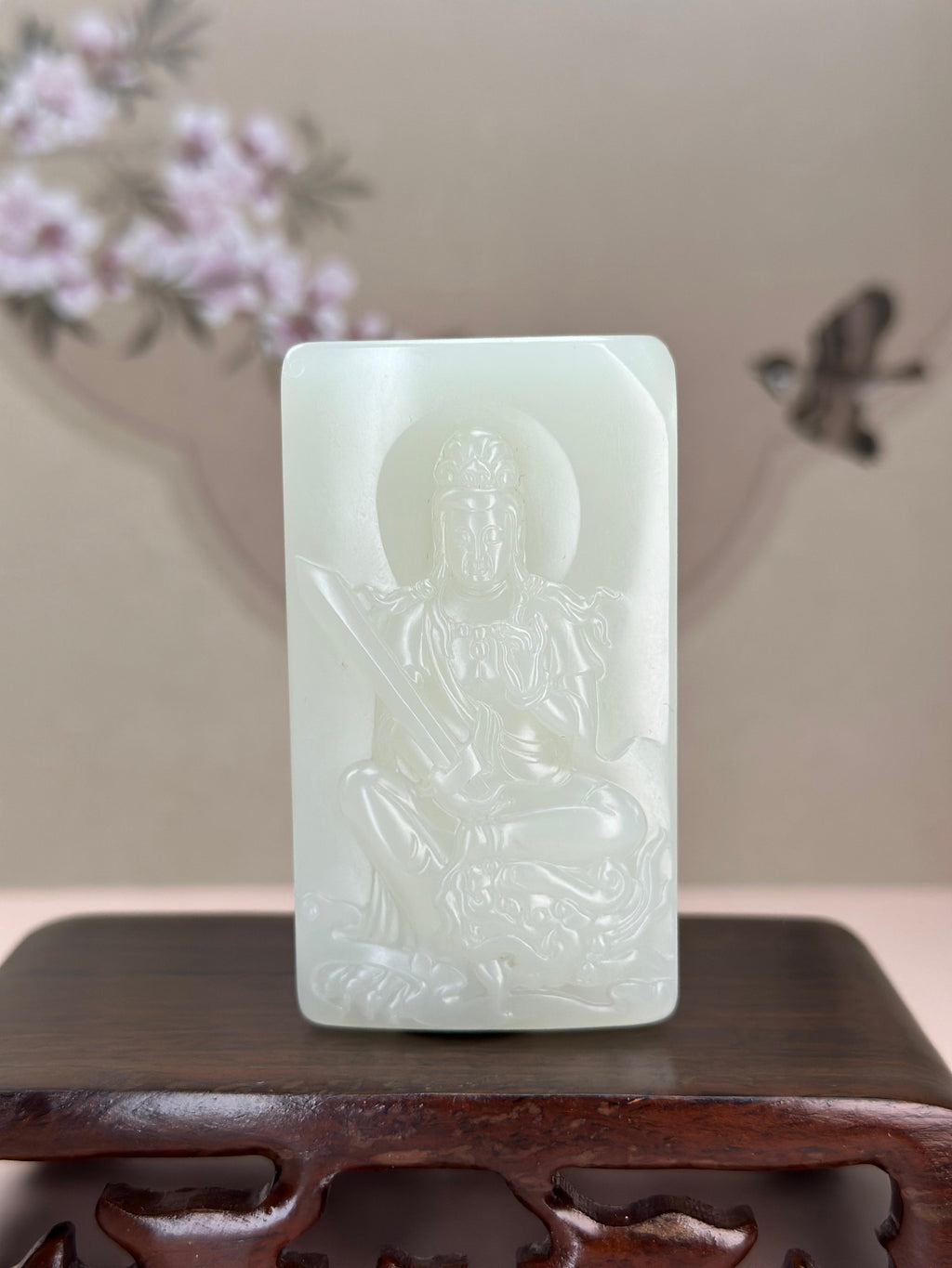 臻品新疆和田玉白玉籽料文殊菩萨玉牌挂件（yc765483）