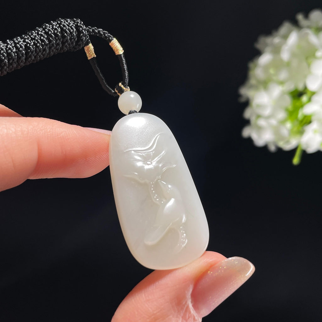 新疆天然和田玉白玉花鸟雕刻挂件（yc360334）