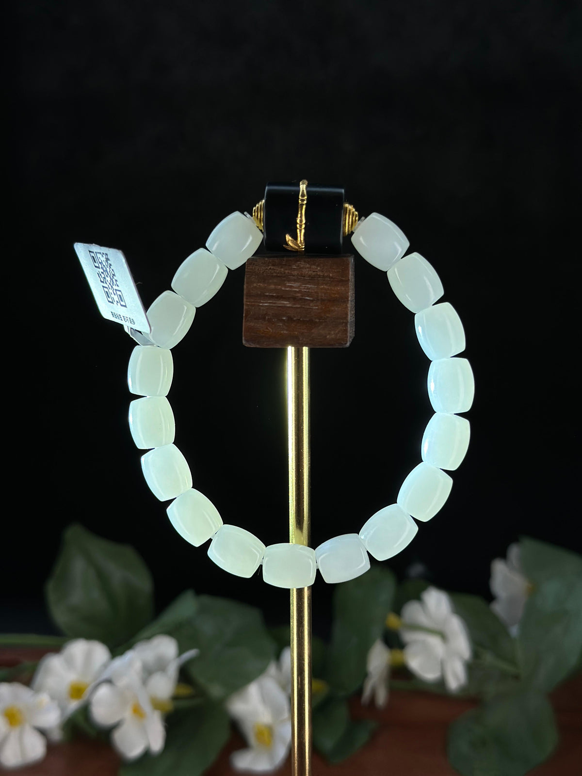 和田玉18K金镶白玉米珠搭墨玉路路通手串（yc727438）