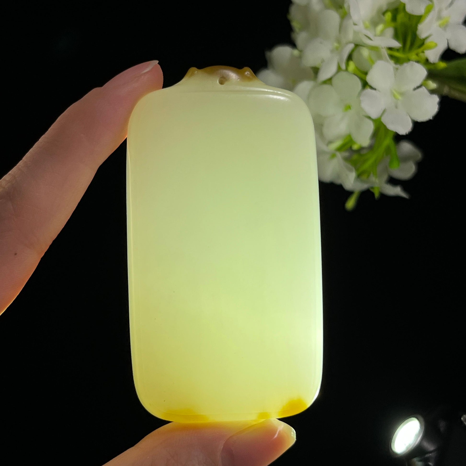和田玉且末糖白“糖润无虞”无事牌（yc296438）