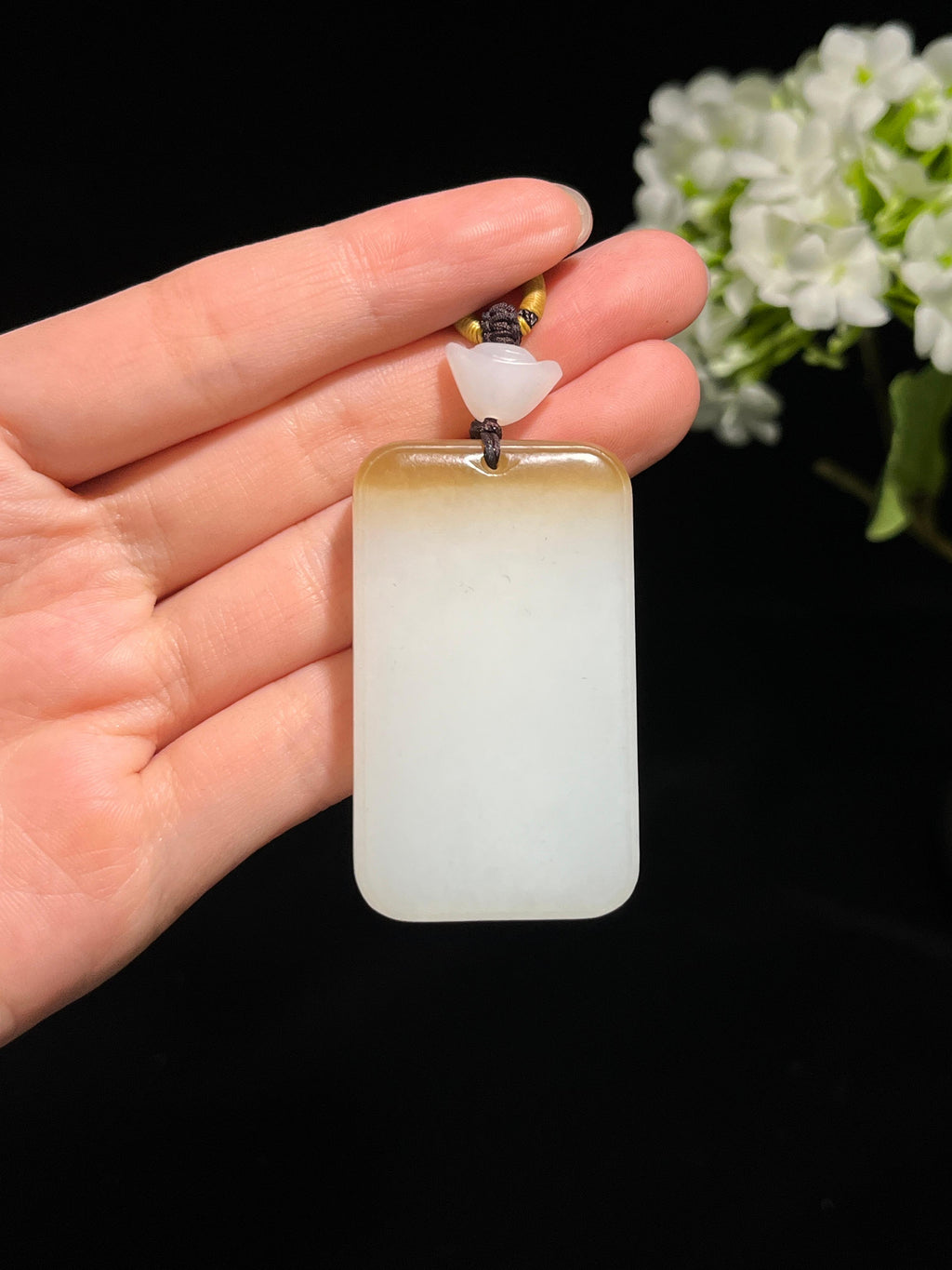 和田玉且末糖白平安无事牌（yc250383）