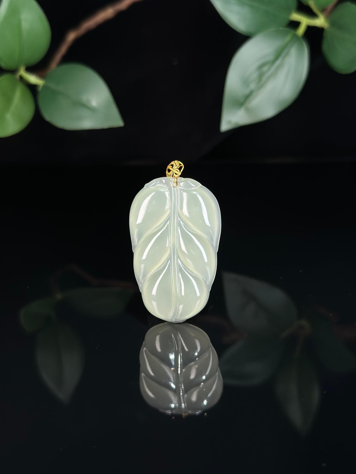 中秋特惠，和田玉 18K 金镶晴水金枝玉叶挂件（yc734665）