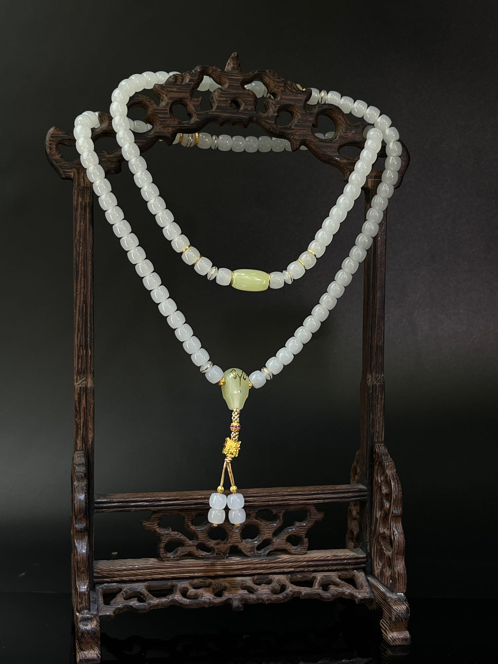18k错金工艺和田玉羊脂白珠串8【117颗】（yc210474）