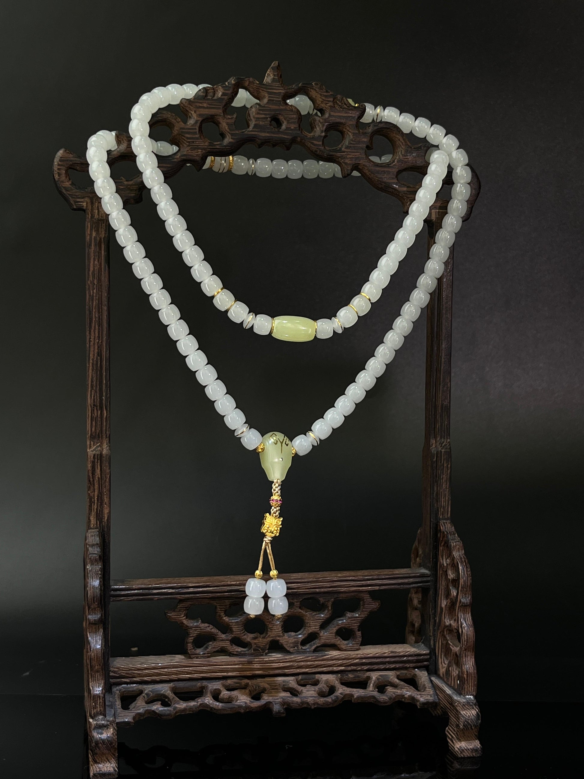 18k错金工艺和田玉羊脂白珠串8【117颗】（yc210474）