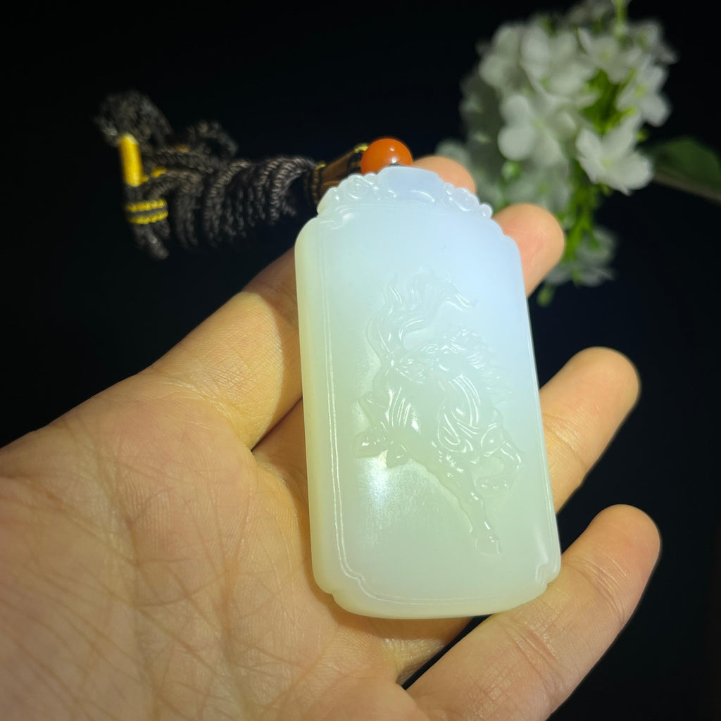 和田玉羊脂白玉“骁腾万里”马雕刻挂件（yc349356）