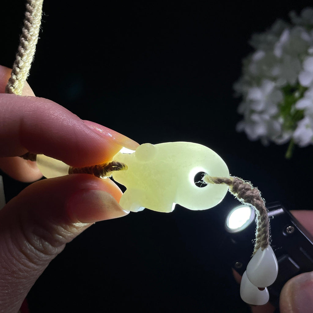 新疆天然和田玉白玉仿古玉猪龙雕刻挂件（yc360362）