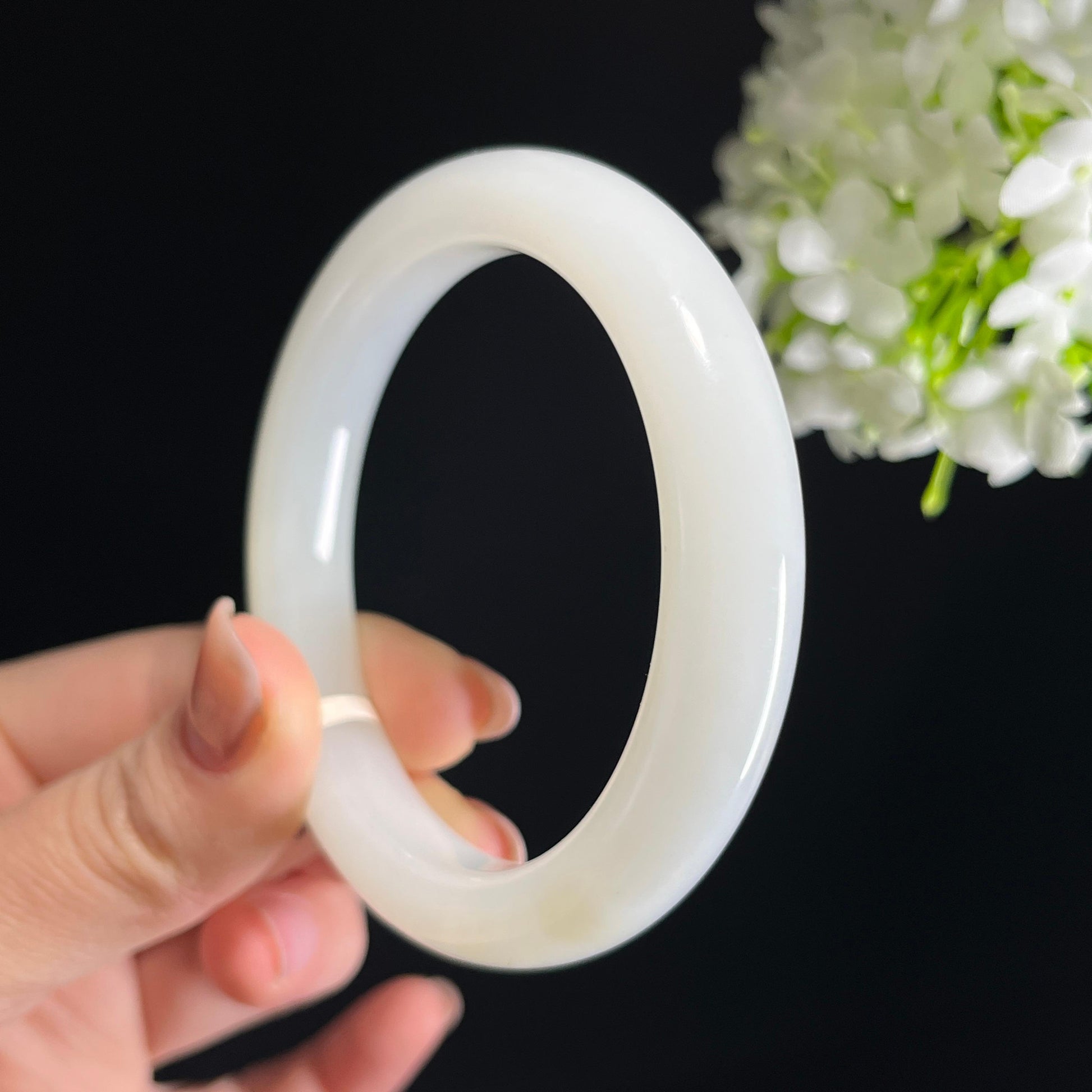 新疆天然和田玉羊脂白玉手镯（卡59）（yc348809）