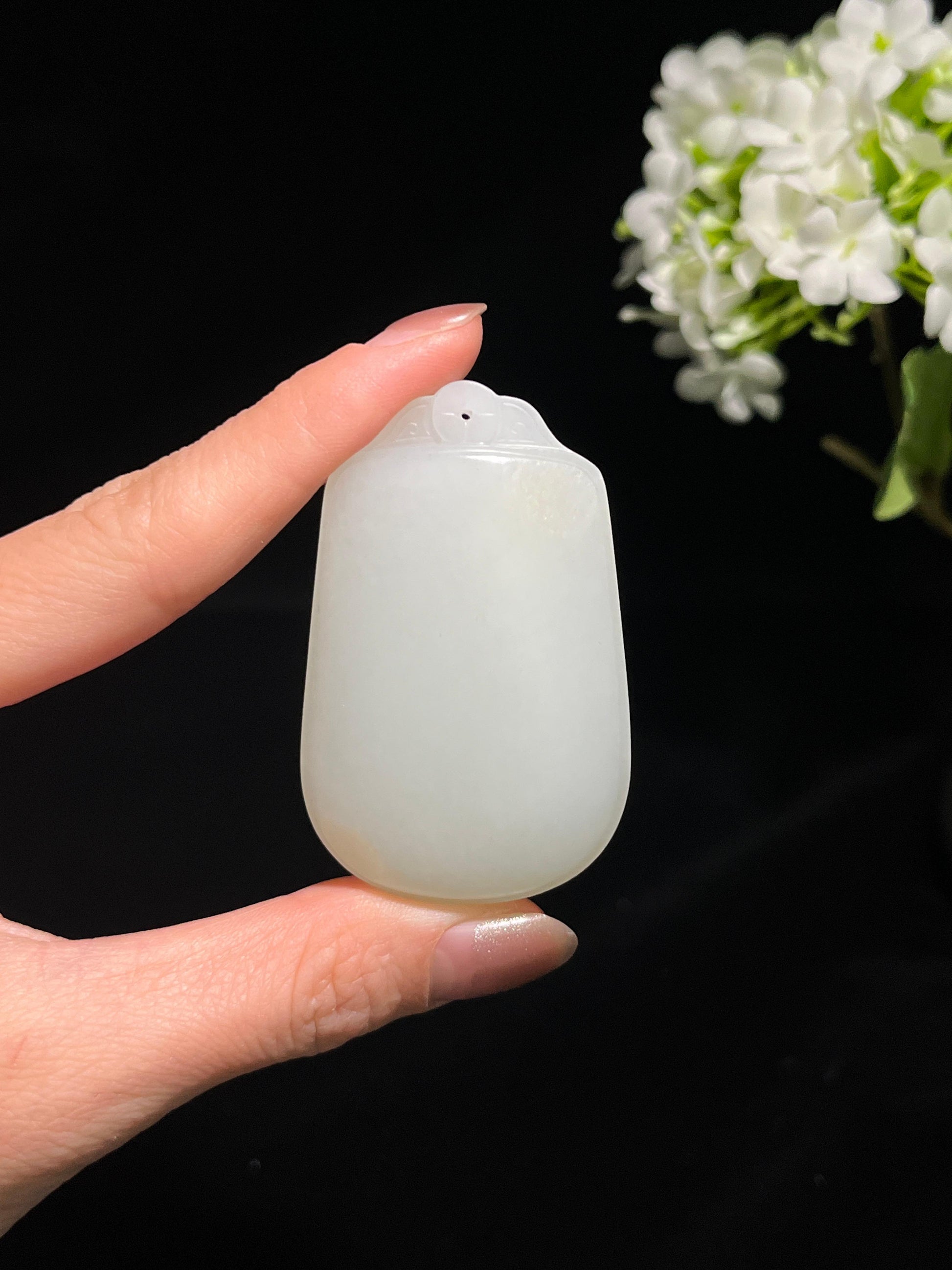 和田玉白玉籽料带皮平安无事牌（yc250455）