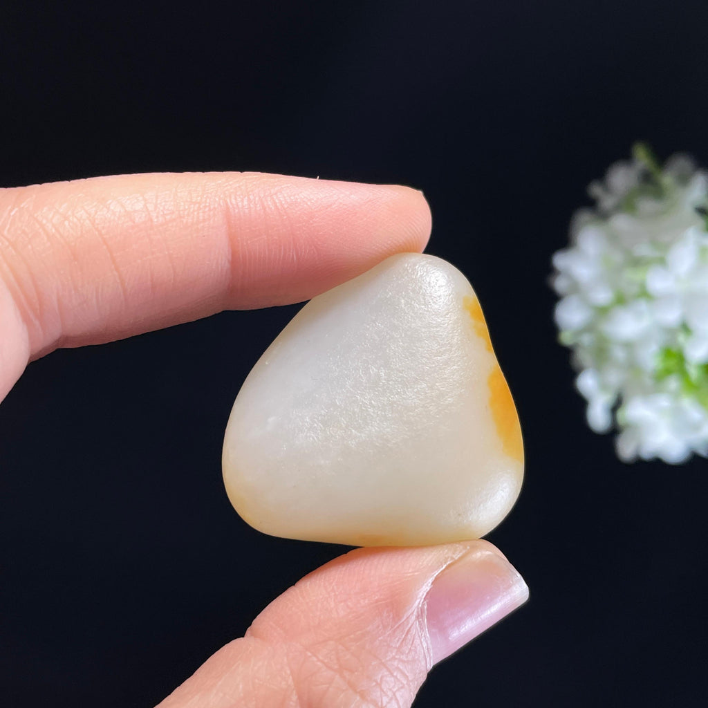 新疆和田玉“双金分雪”白玉聚黄皮籽料（yc440508）