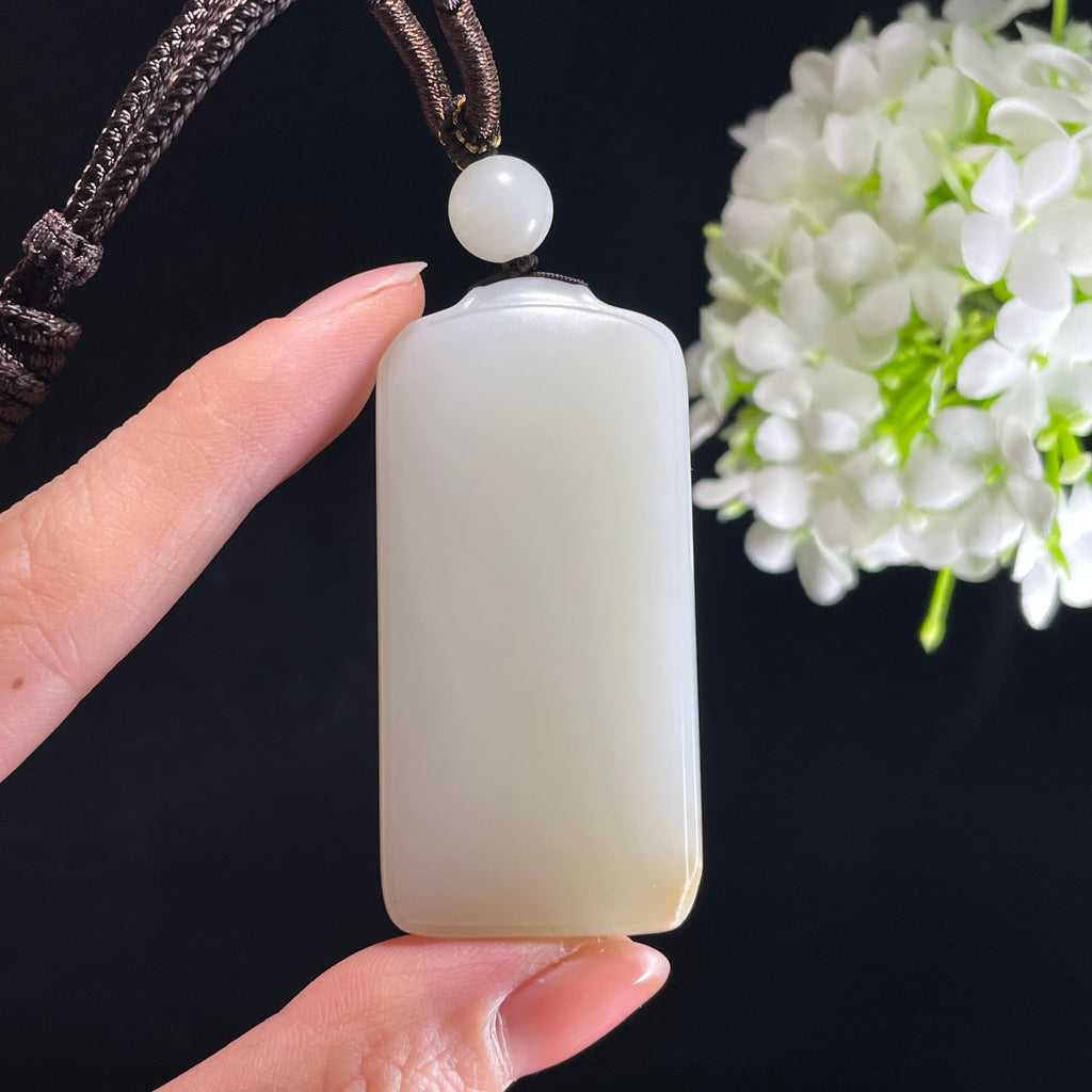 和田玉白玉洒金皮籽料无事牌（yc422872）