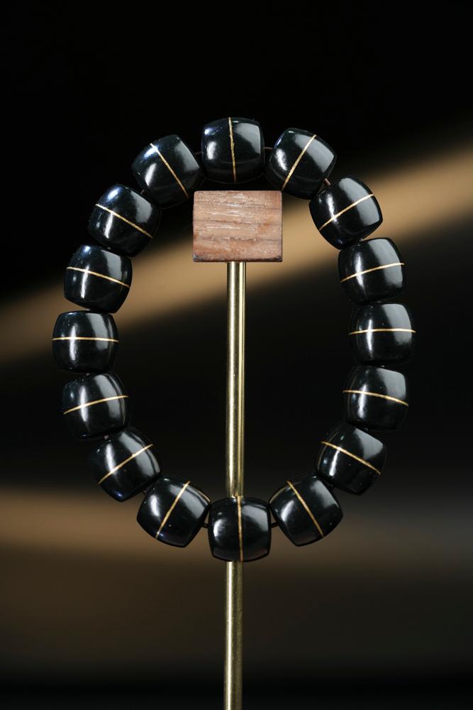 和田玉塔青非遗传承错金工艺手串（卡13）（yc248304）