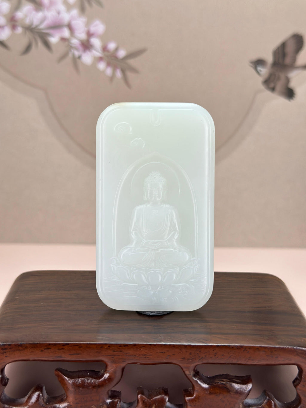 精品和田玉白玉大日如来山水双面玉牌挂件（yc767595）