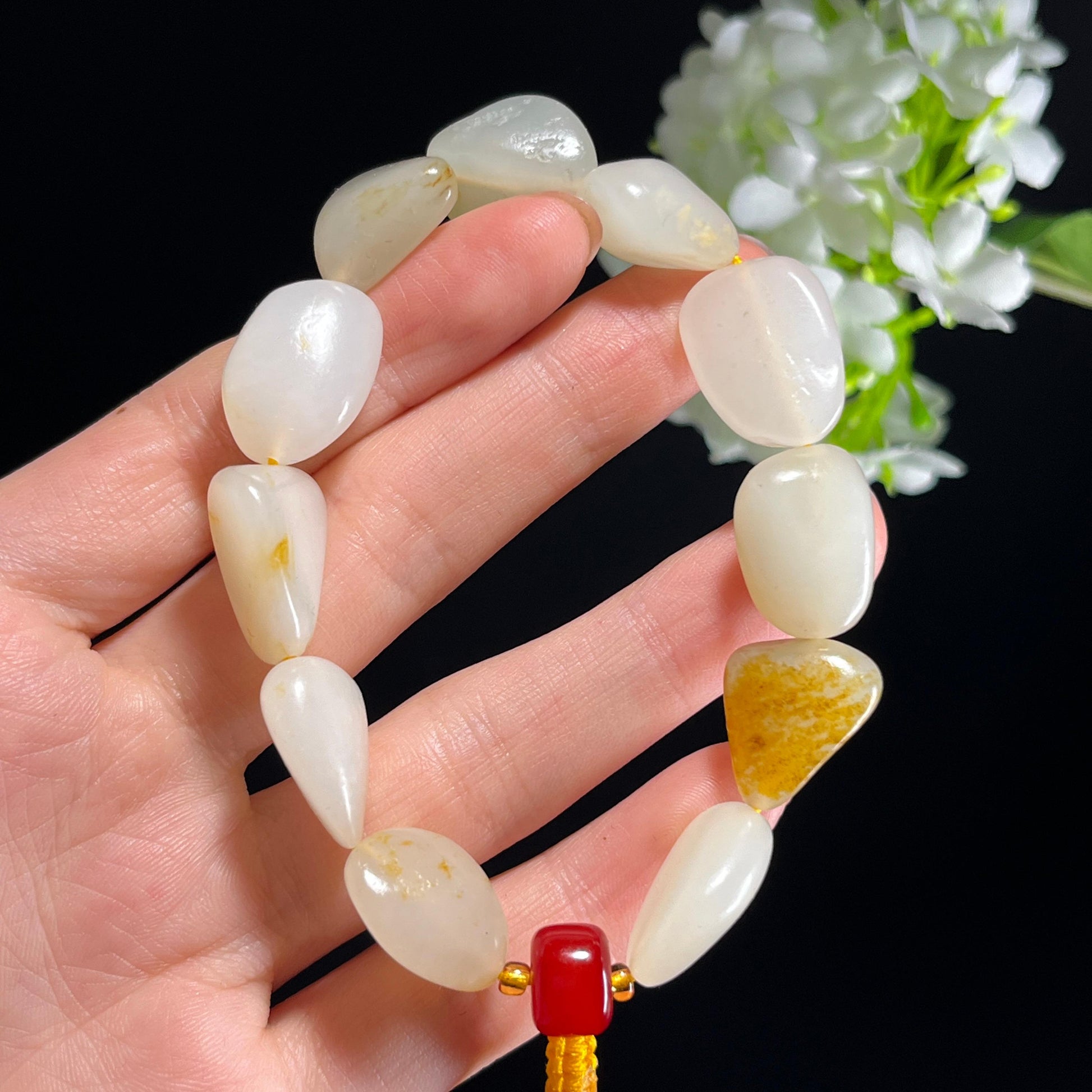 和田玉白玉青白玉洒金皮籽料原籽手串（yc347448）