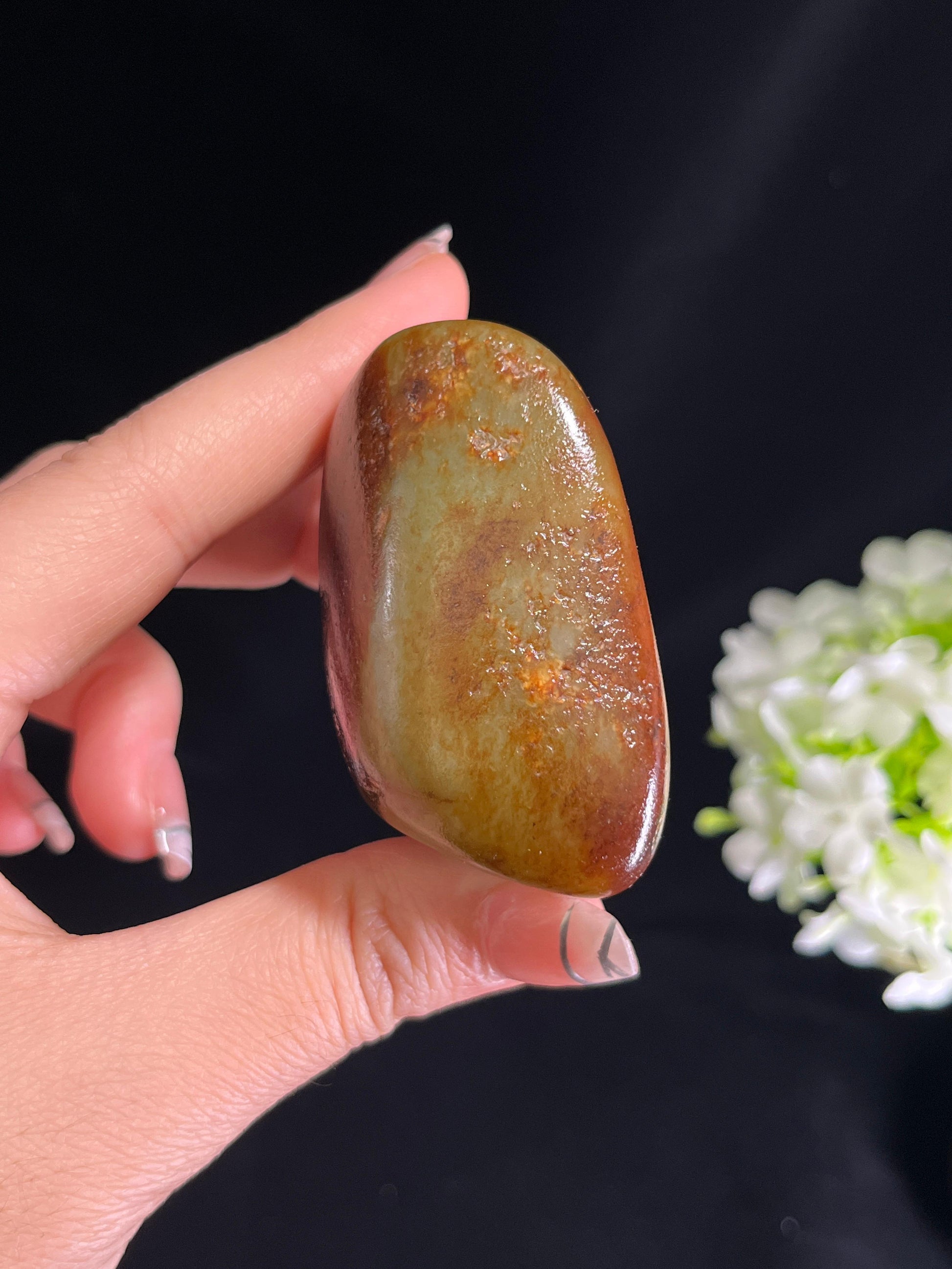 新疆和田玉青白种双面红皮手把件（yc250208）