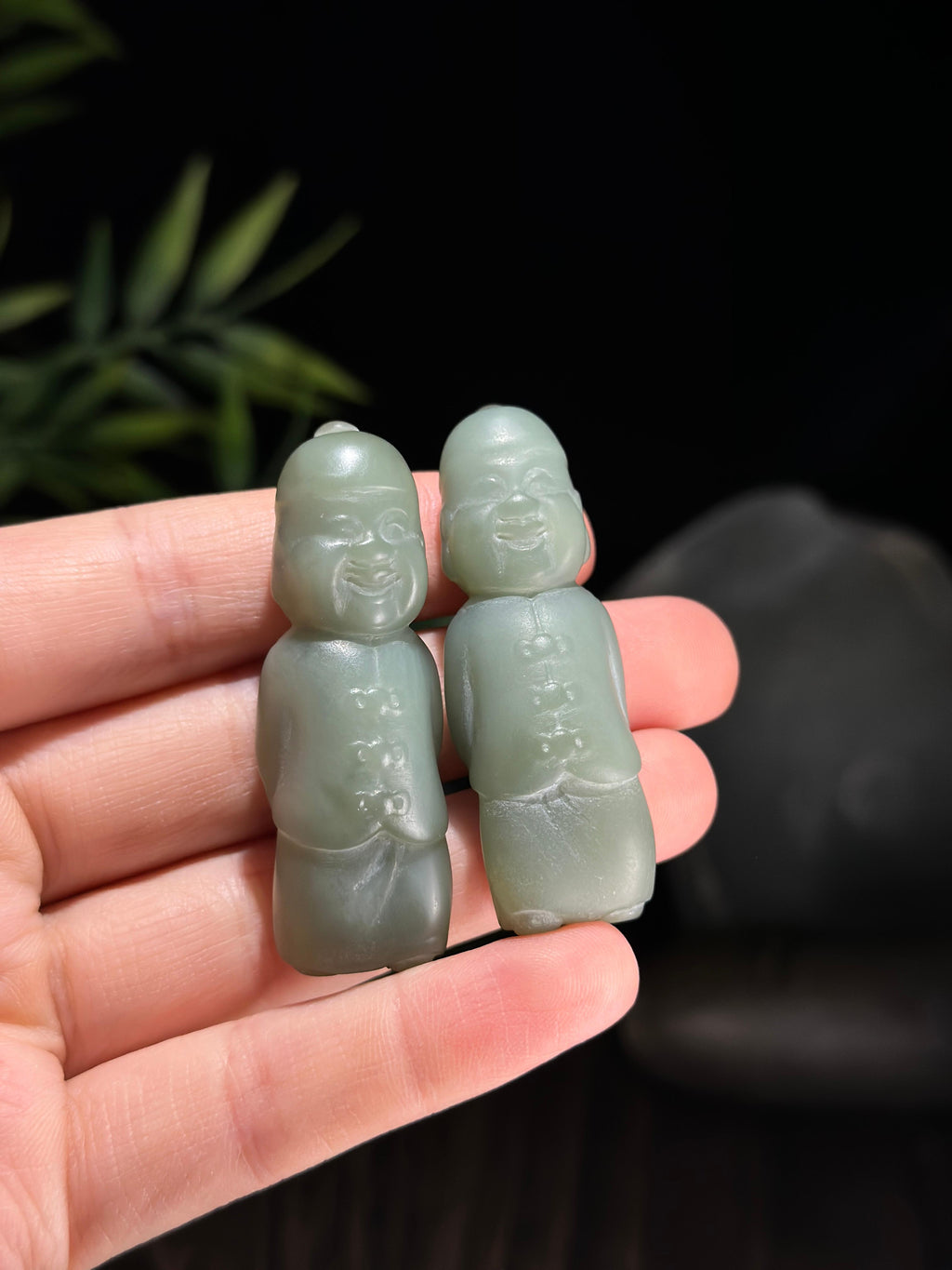 和田玉青玉招财童子挂件（一对）（yc714050）