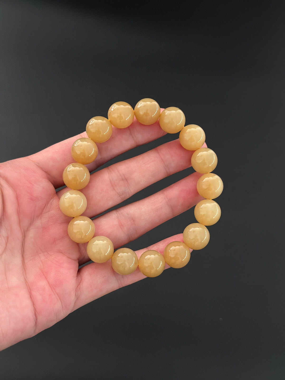 和田玉.蜜糖.暖糖玉圆珠手串(17颗)（yc786444）