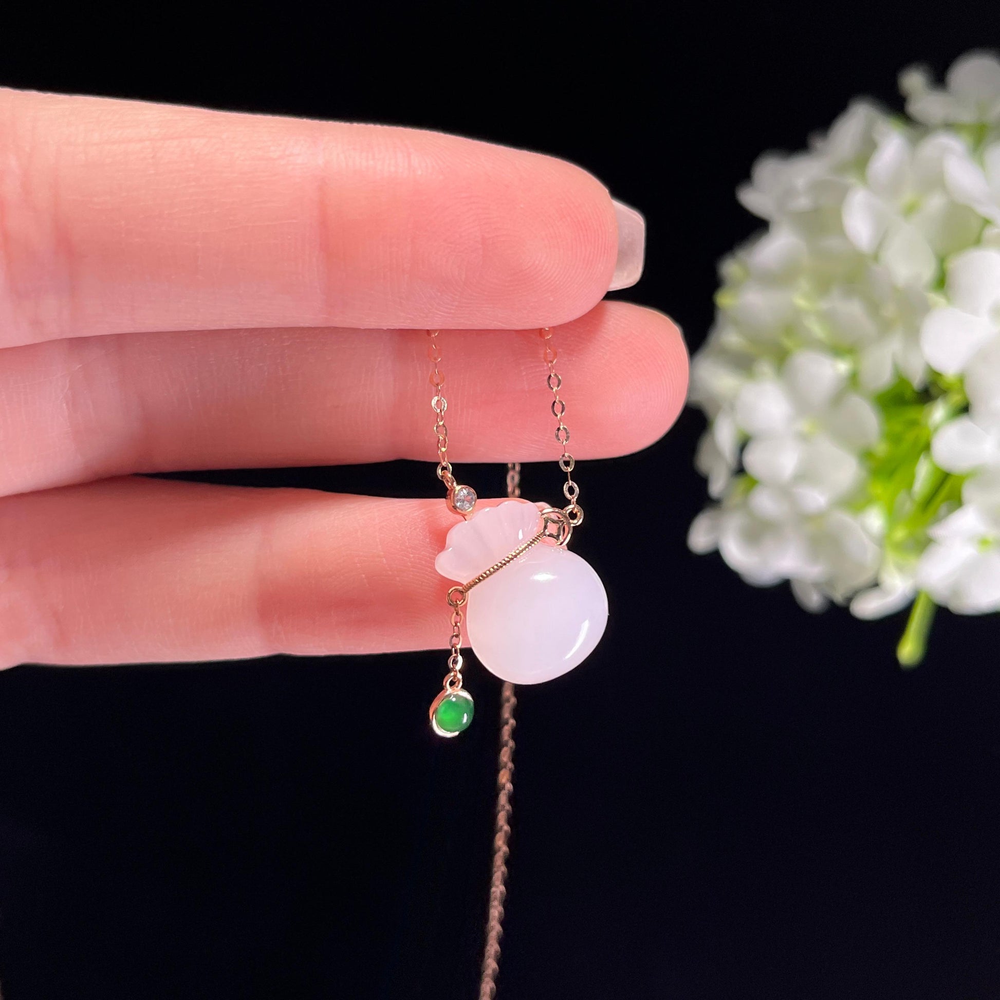 新疆天然和田玉羊脂白玉18K金镶玉福袋（yc351498）