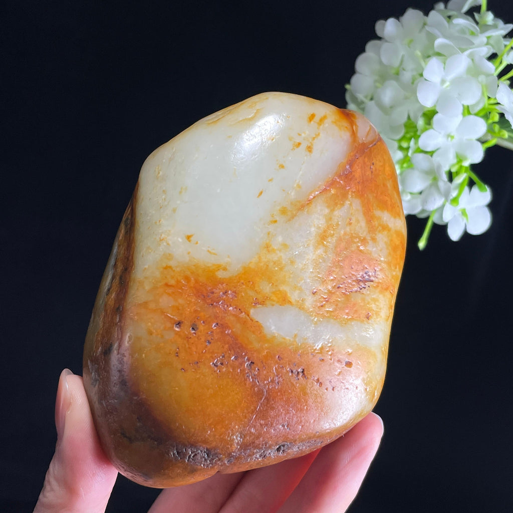 和田玉“锦材初呈”白玉聚红皮籽料做料（yc422492）