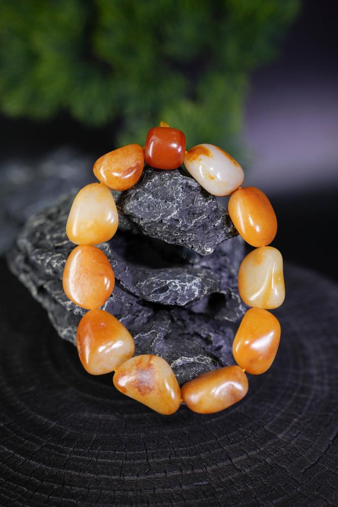 新疆和田玉红黄皮籽料原石手串（原籽无修）（yc229709）