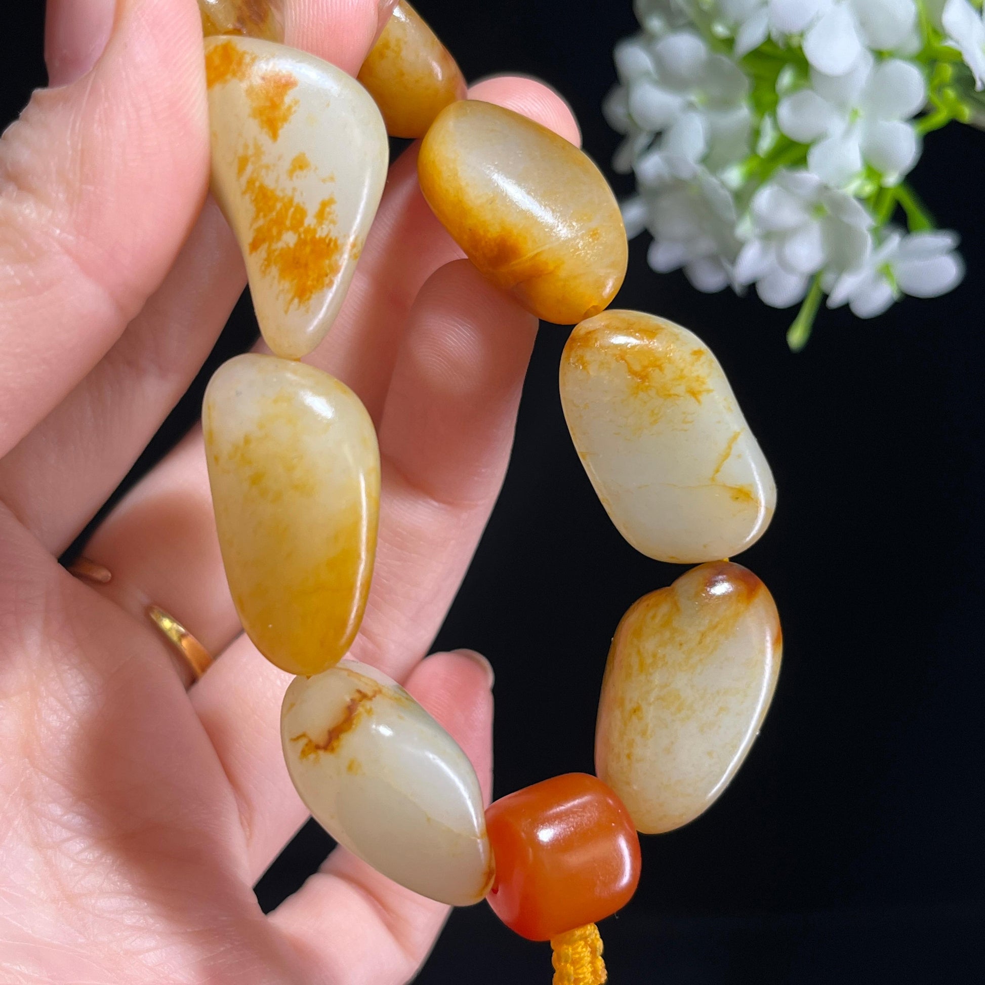 和田玉白玉洒金皮红皮原籽手串（yc381696）