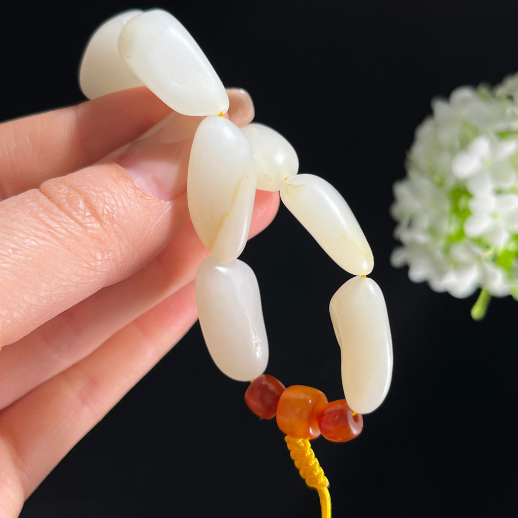 和田玉白玉淡洒金皮原籽手串（yc382623）