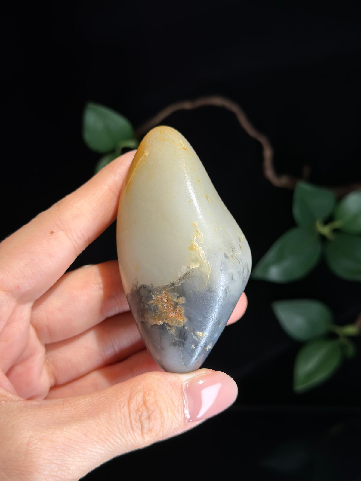 新疆和田玉珍品白玉带青花洒金皮籽料手把件（yc749268）