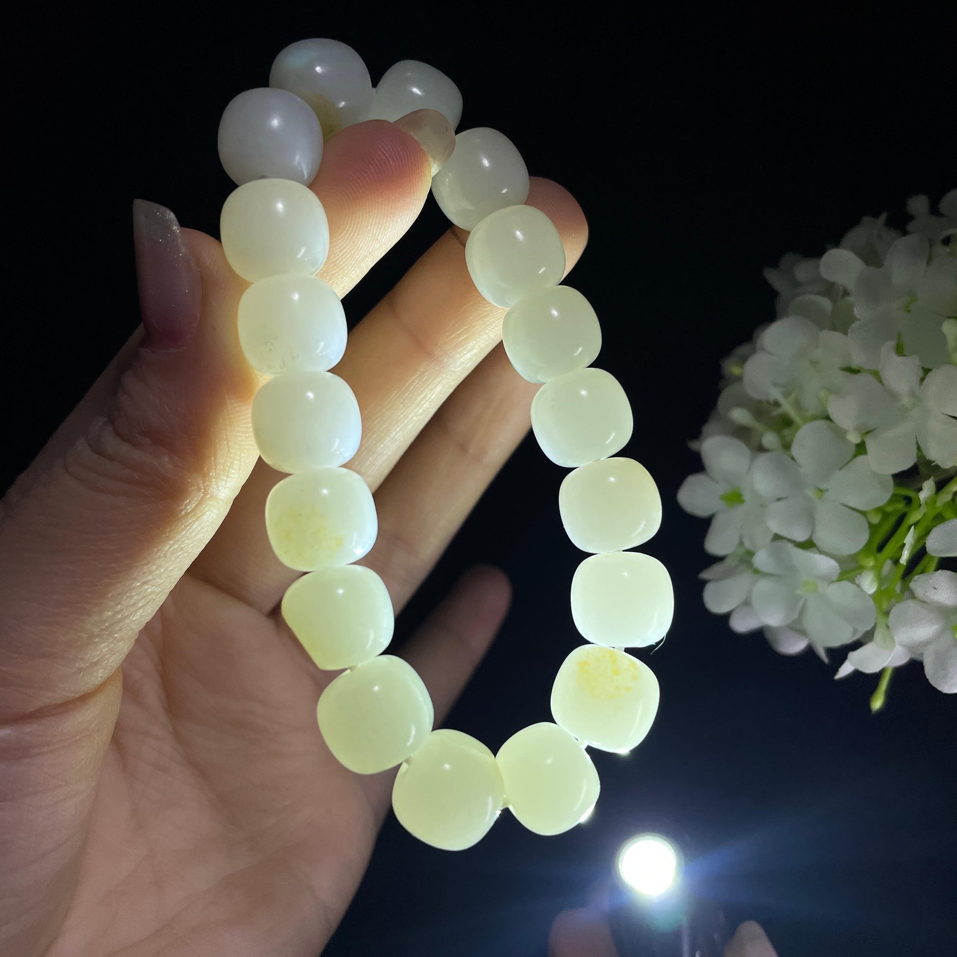 和田玉白玉洒金皮籽料老型珠手串（18颗）（yc393154）