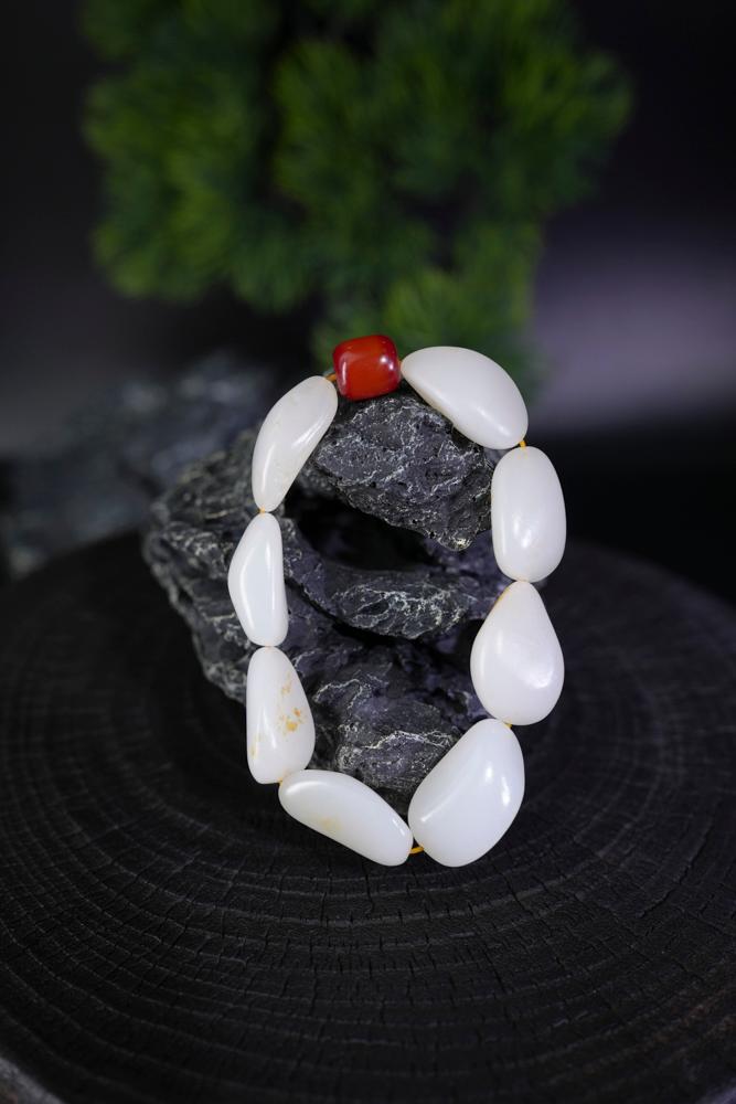 新疆和田玉一级白玉籽料手串（原籽无修）（yc229764）