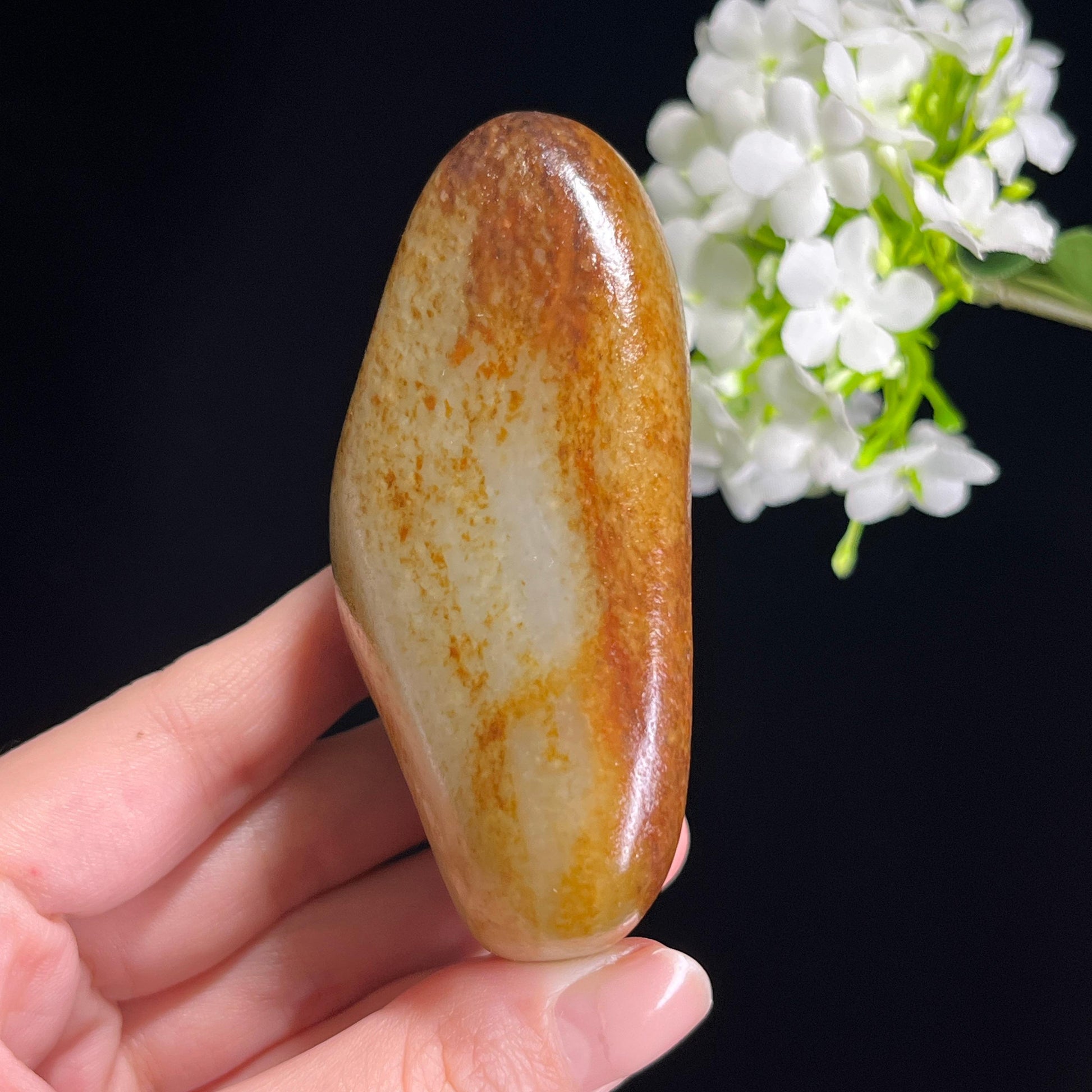 和田玉青白玉洒金黑红皮“半峰霞”籽料原石（yc310881）