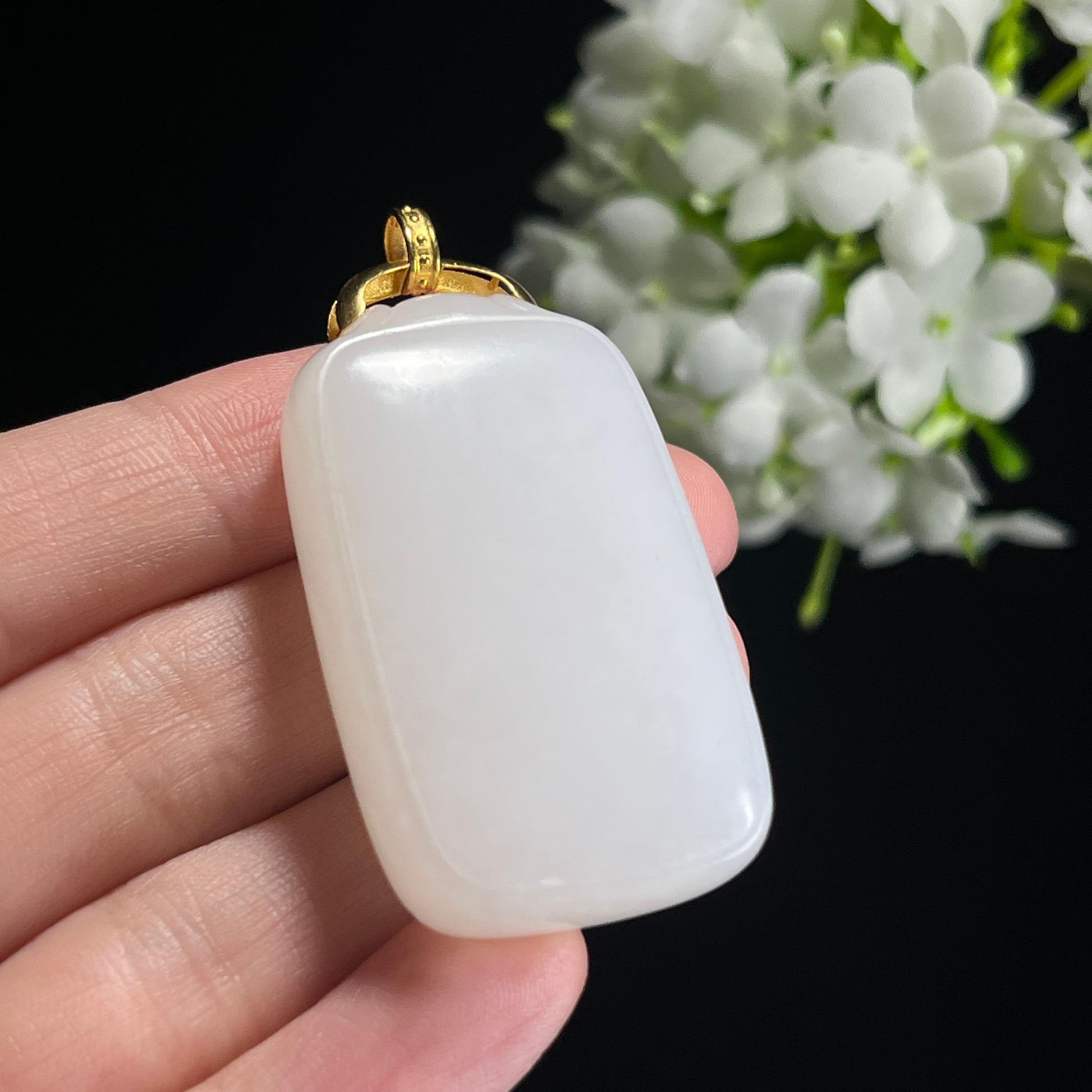 新疆天然和田玉“玉璧承清”白玉18k金镶无事牌（yc302255）