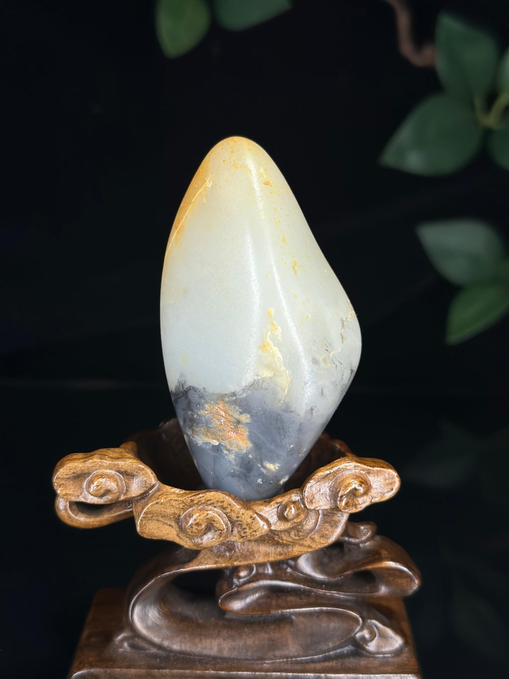 新疆和田玉珍品白玉带青花洒金皮籽料手把件（yc749268）