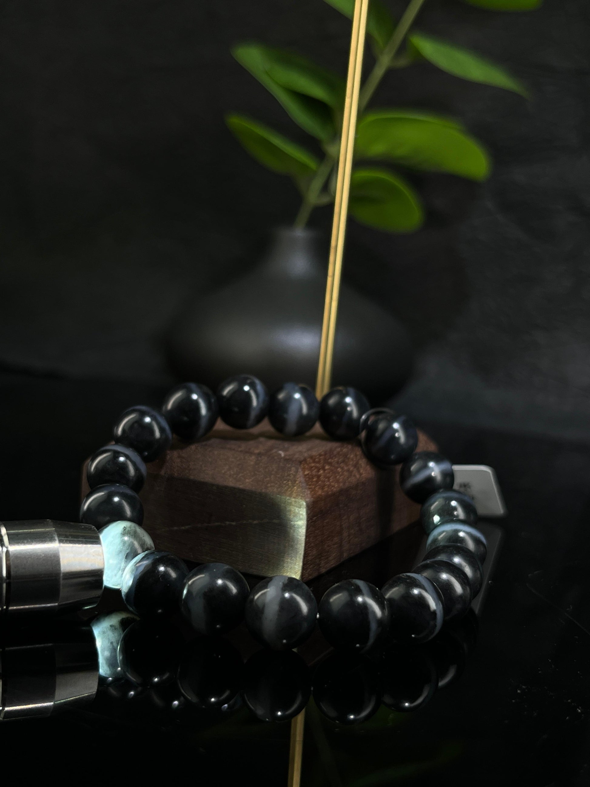 和田玉青花籽料一线天手串（10卡）（yc231985）