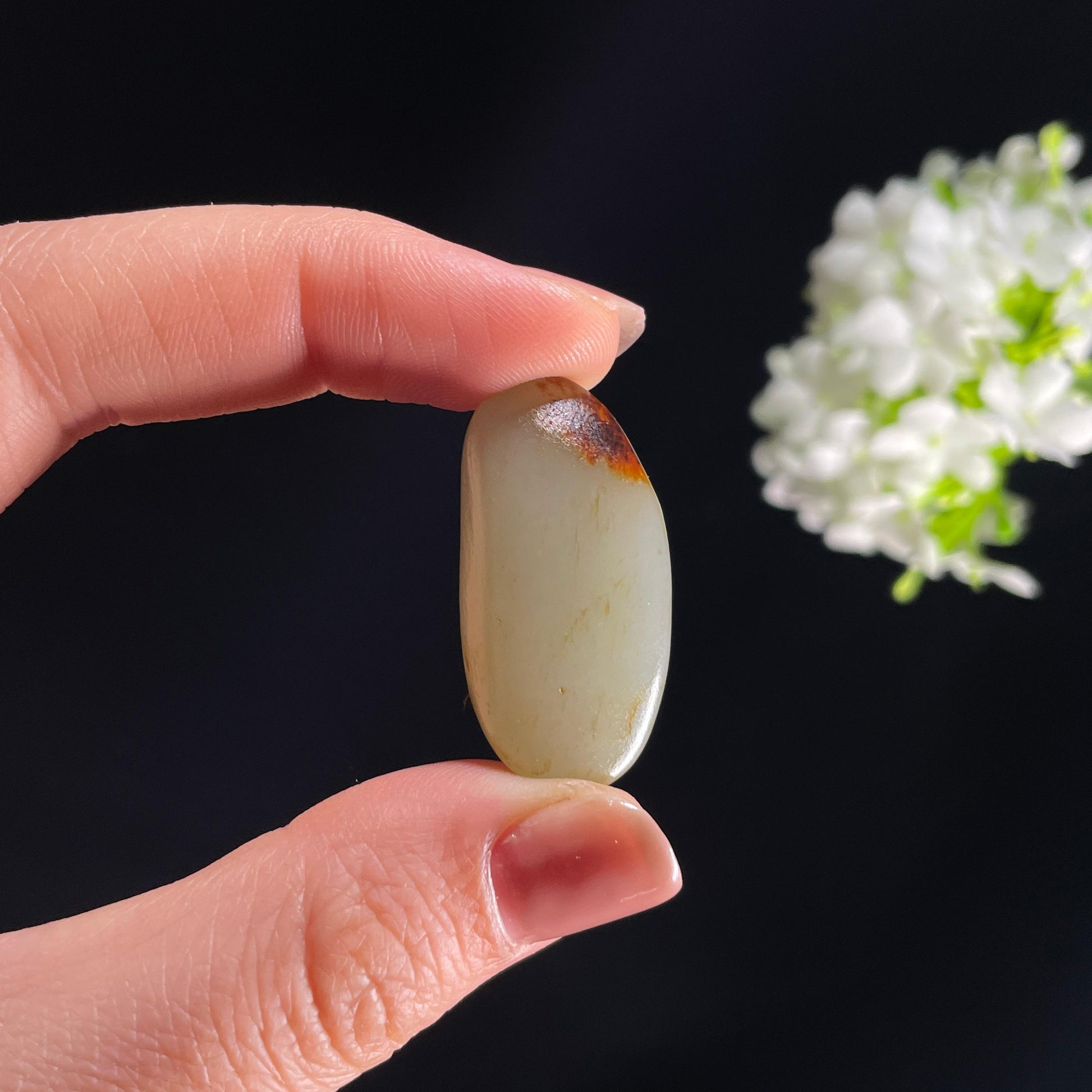 和田玉青白玉洒红皮“红云盖顶”籽料（yc284249）