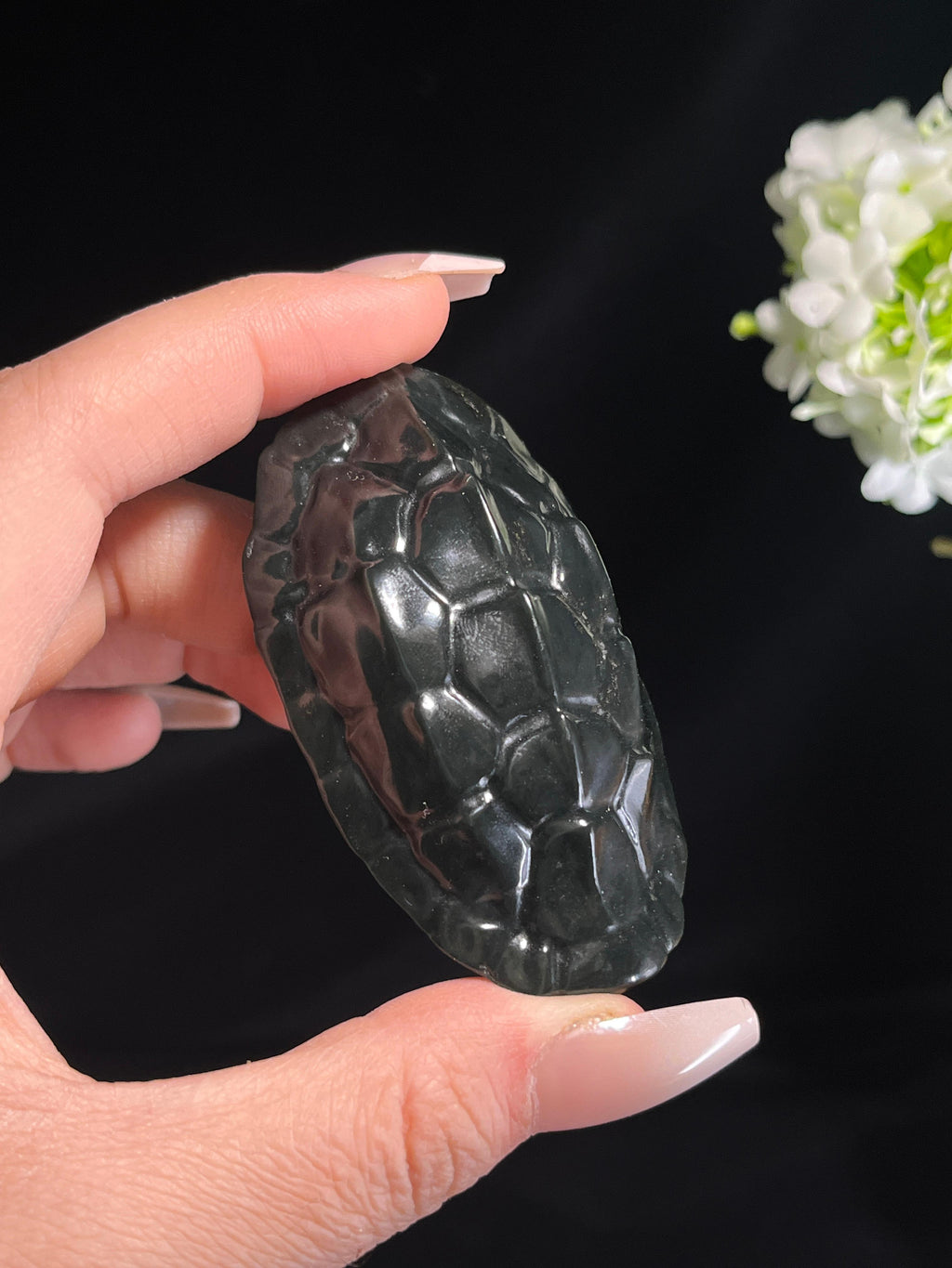 新疆天然和田玉塔青料龙龟“延年益寿”小手把件（yc260252）