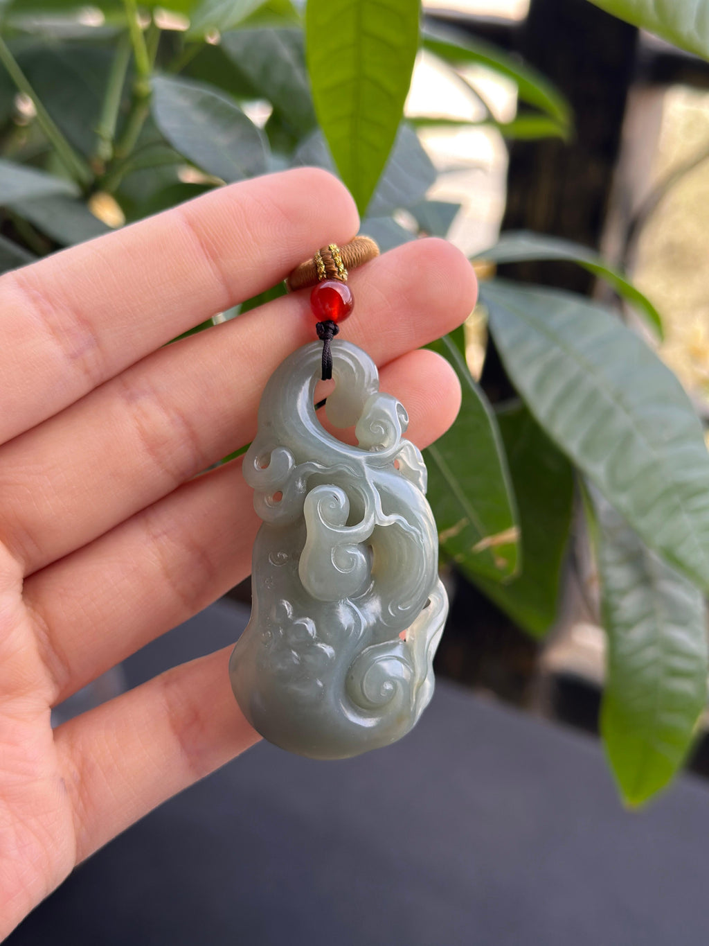 和田玉且末蓝灵芝如意挂件（yc708887）