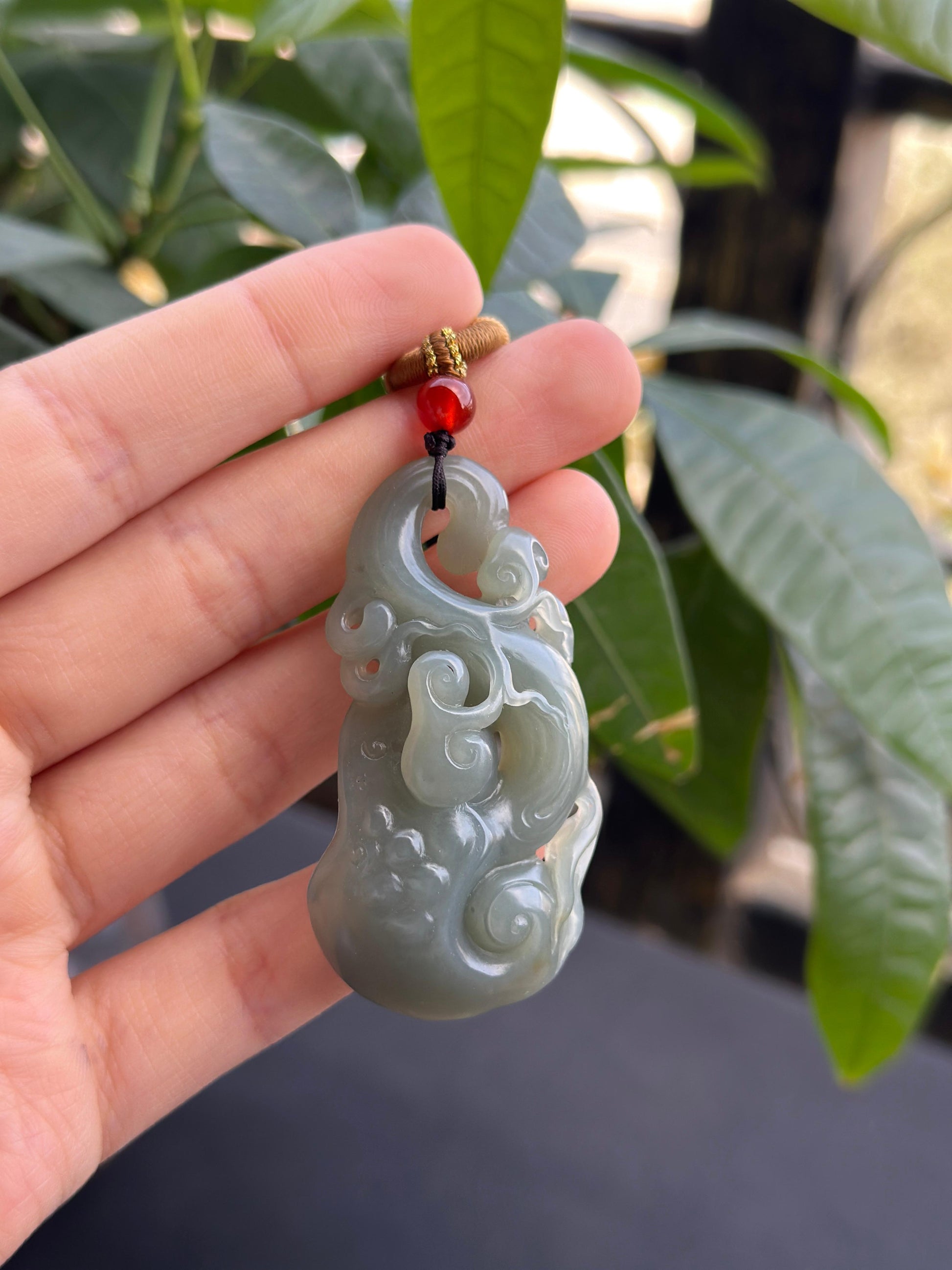 和田玉且末蓝灵芝如意挂件（yc708887）