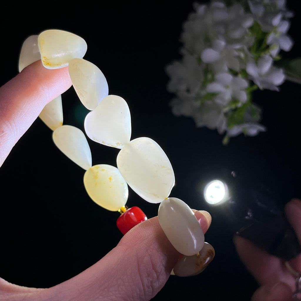 和田玉白玉青白玉洒金皮籽料原籽手串（yc347448）