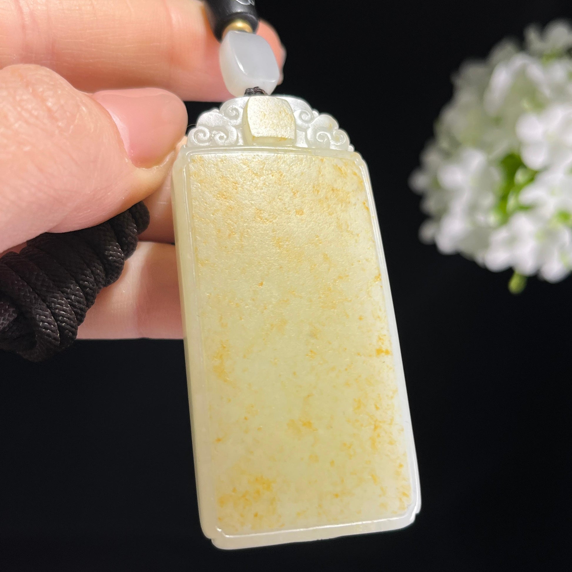 和田玉白玉洒金皮籽料无事牌（yc372698）