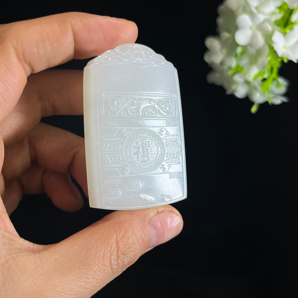 和田玉白玉“空谷听禅”佛雕刻挂件（yc349375）