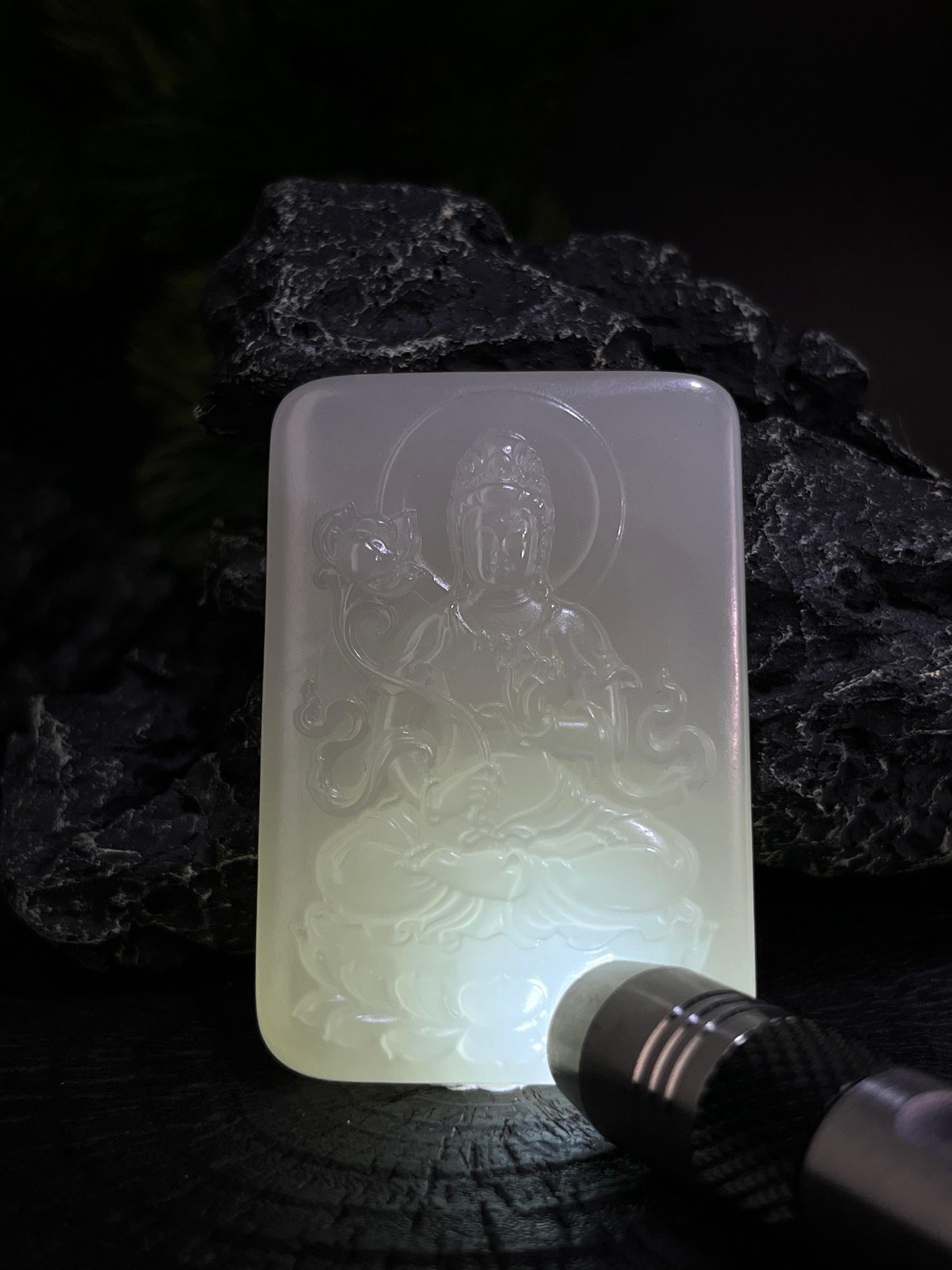 天然和田玉白玉山料大势至菩萨观音挂件（yc228185）