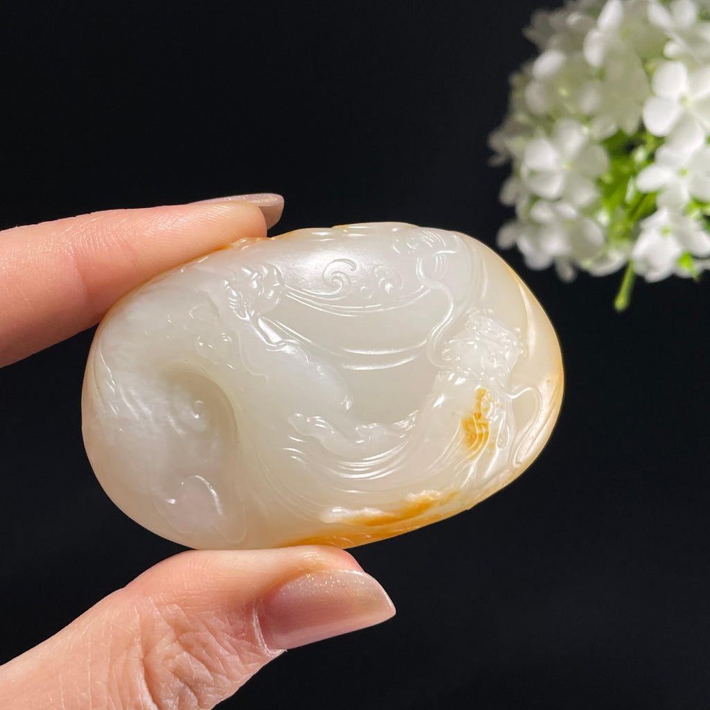 和田玉金包银籽料“龙腾凤鸣”龙凤俏色雕（yc355990）