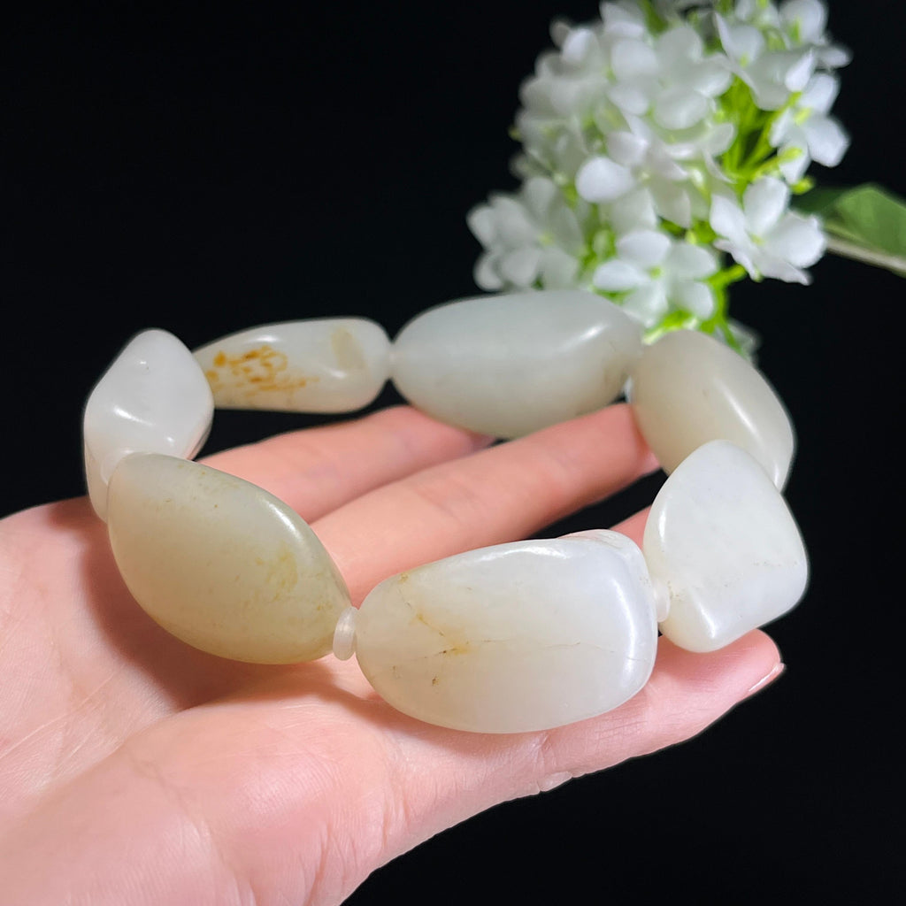 和田玉白玉青白玉洒金皮籽料原籽手串（yc347363）