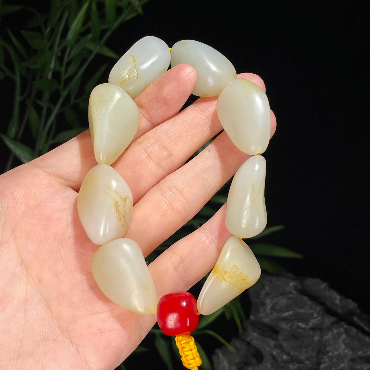 新疆和田玉珍品白玉洒金皮原籽手串（8颗）（yc714487）