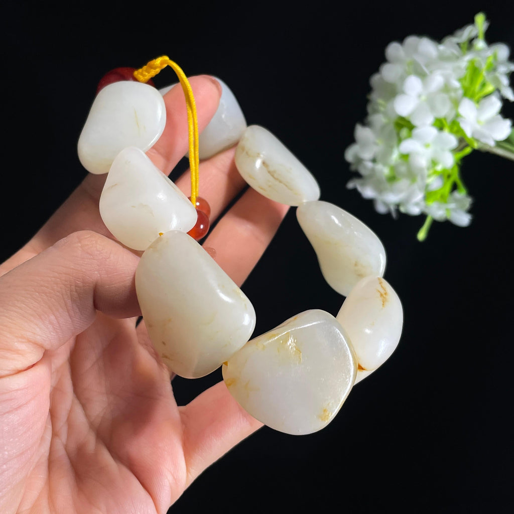 和田玉白玉洒金皮原籽手串（yc410661）