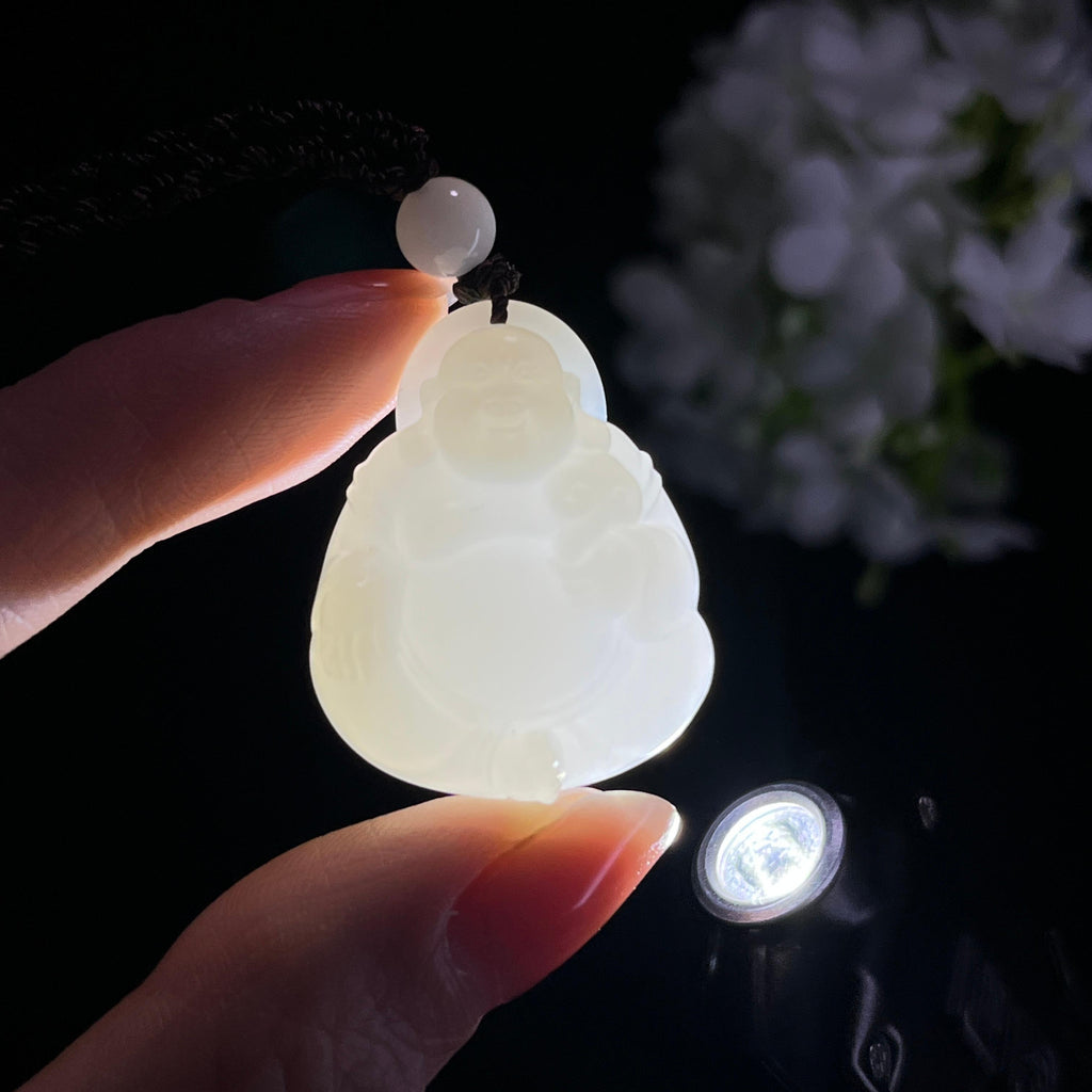 新疆天然和田玉羊脂白玉弥勒佛挂件（yc349642）