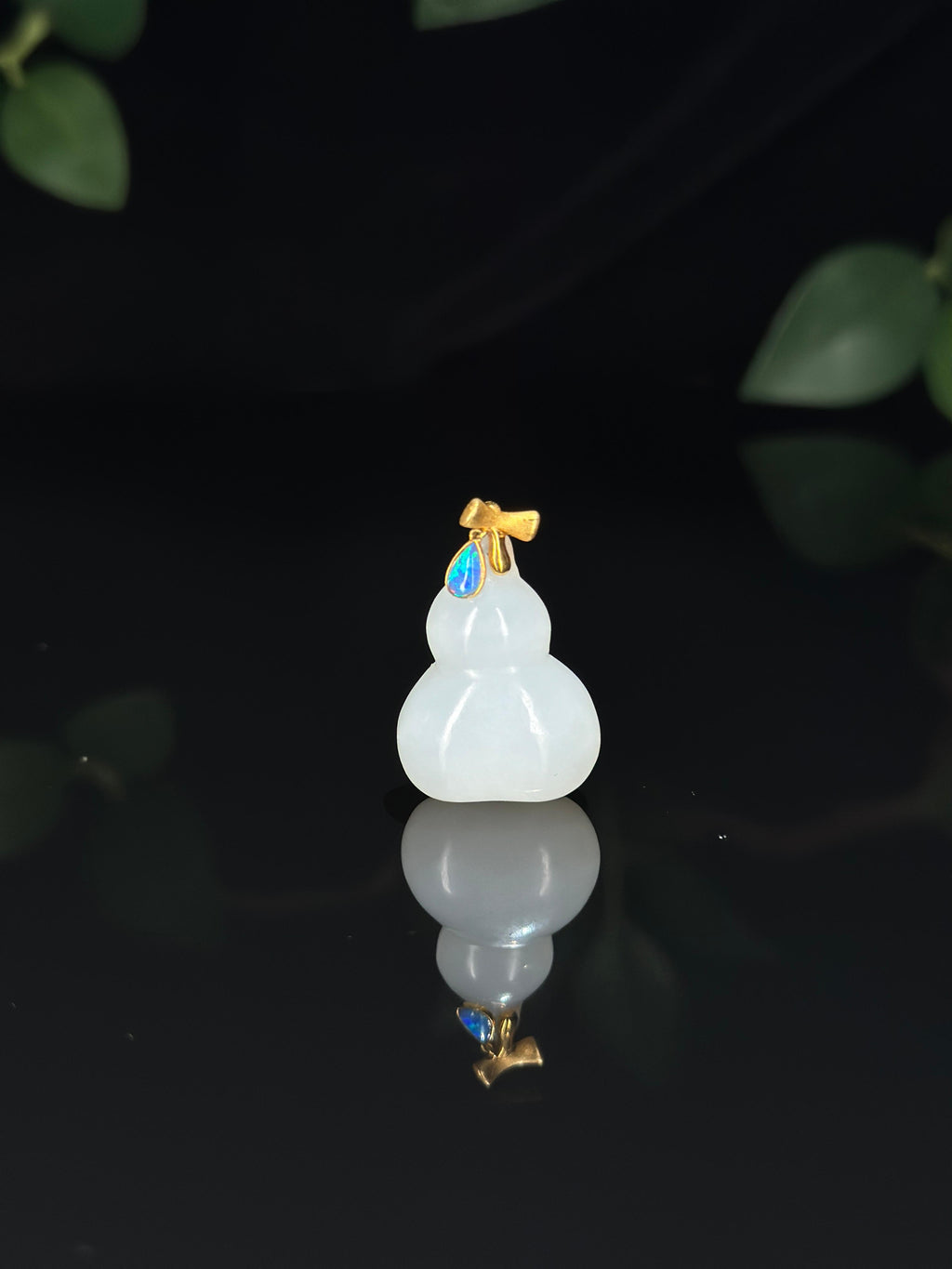精品和田玉18K金镶白玉葫芦吊坠（yc740335）
