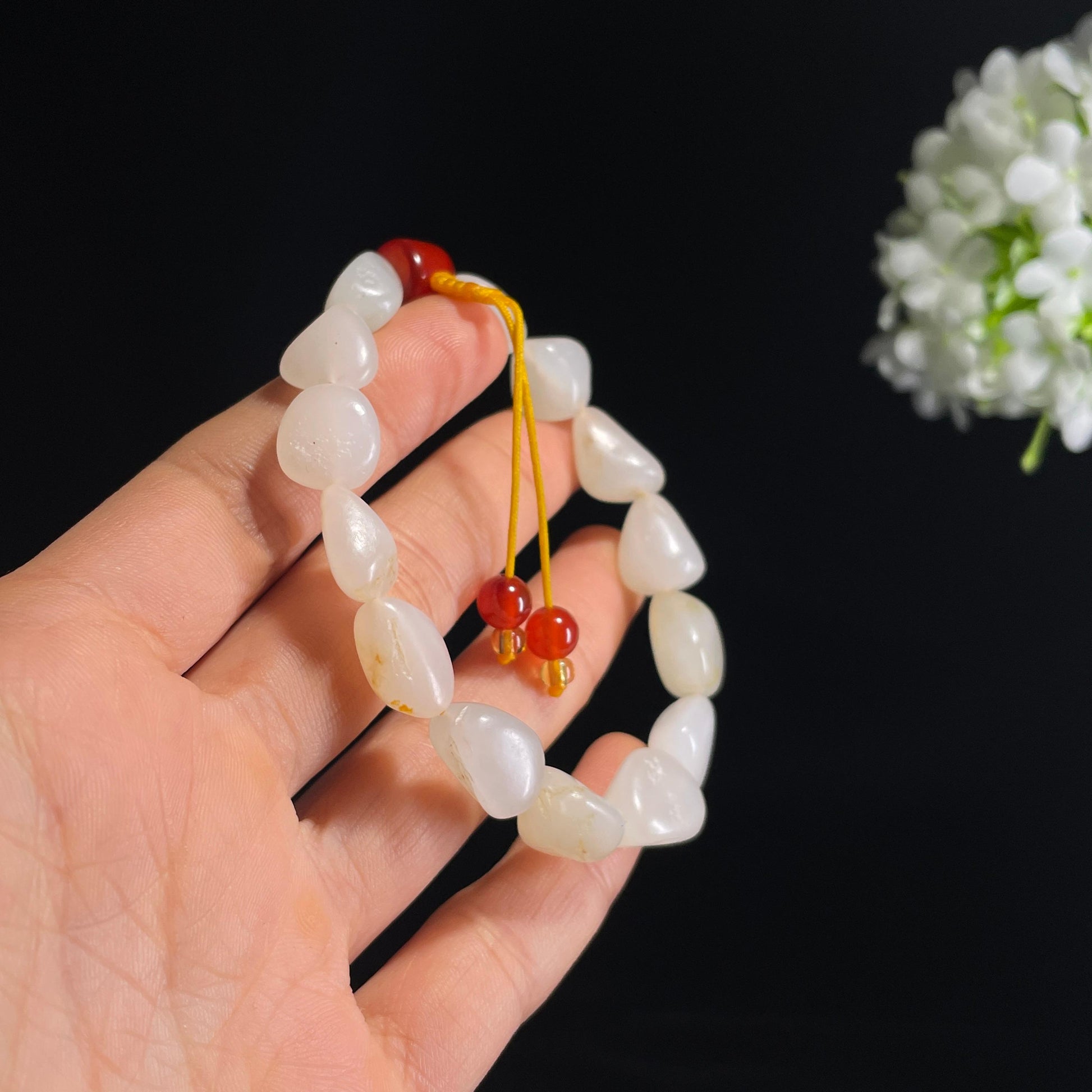 和田玉白玉洒金皮籽料手串（14颗）（yc320303）