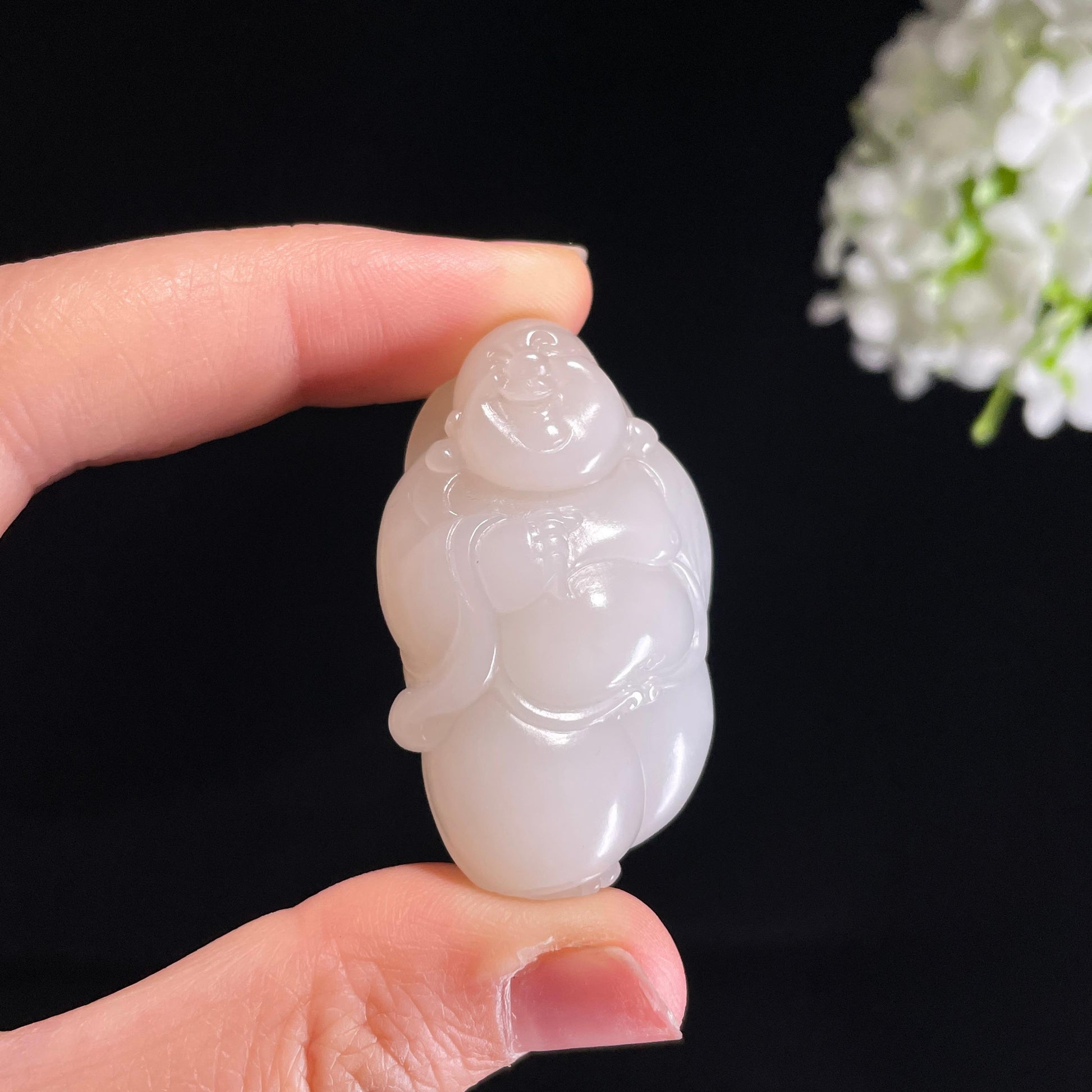 和田玉白玉弥勒佛雕刻挂件（yc428772）
